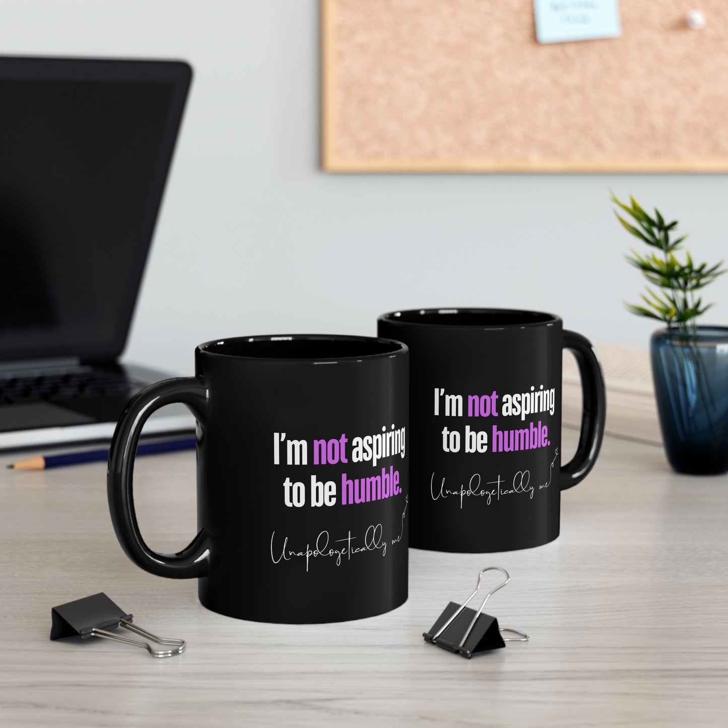 Mug in a lifestyle setting, placed on a desk.