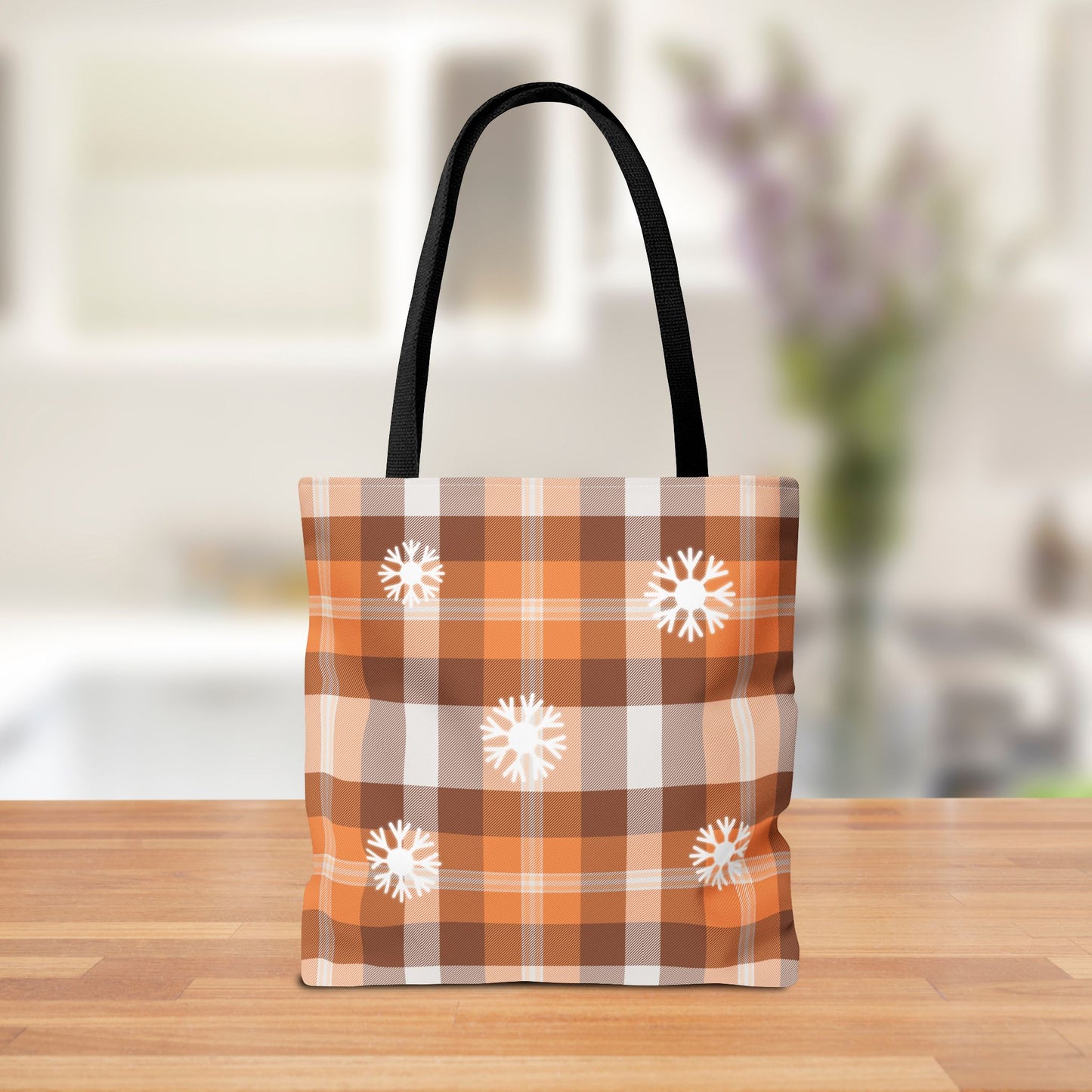 Winter Ranch Scene Tote Bag, Country Western-Inspired Polyester Tote with Cozy Lantern and Plaid Snowflake Backside | Perfect for Winter Fashion