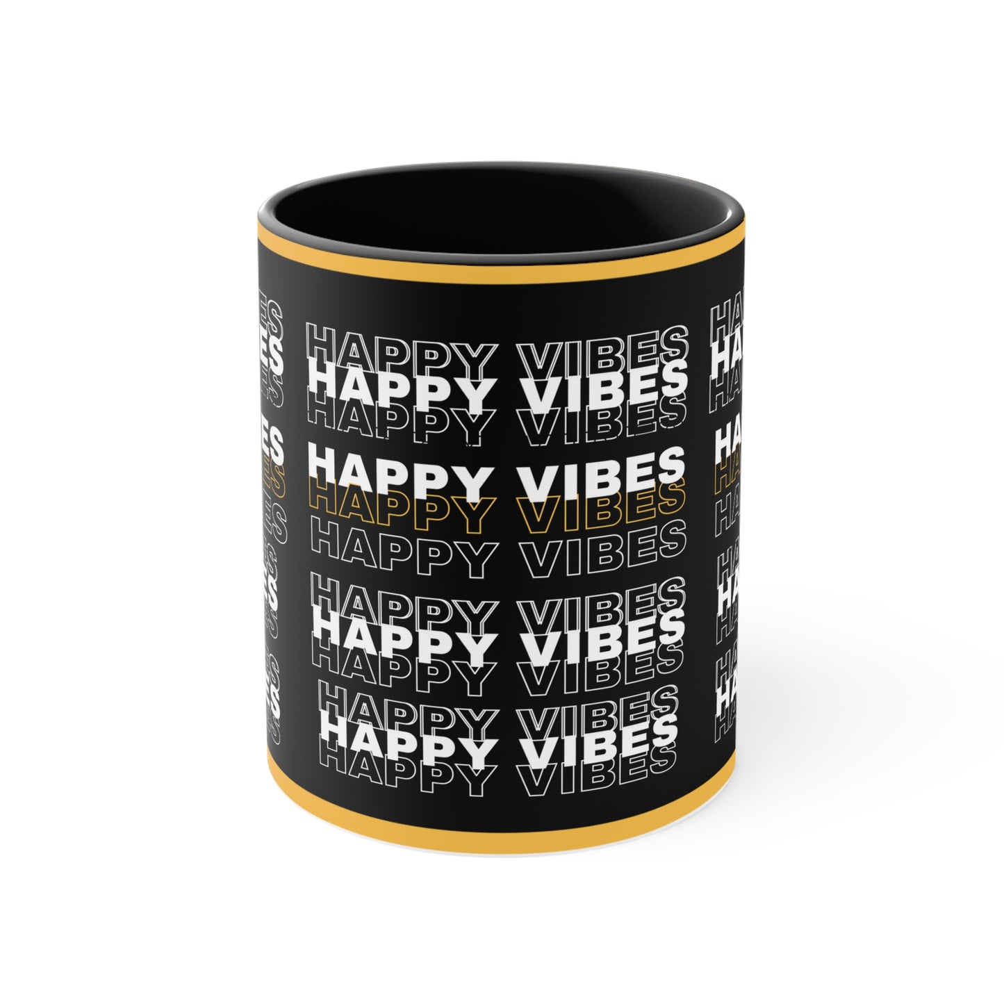 Happy Vibes Mug – Black and Yellow Positive Affirmation Coffee Mug