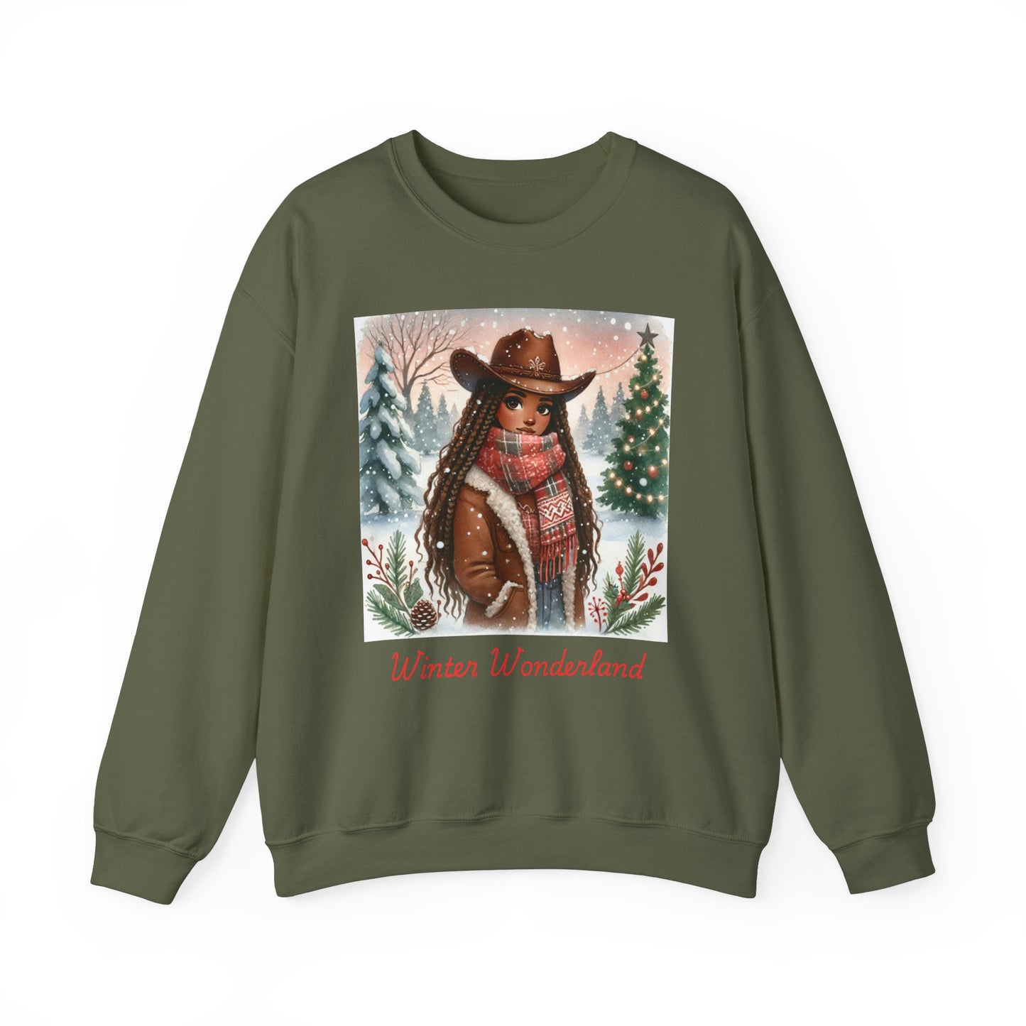Winter Wonderland Cowgirl Sweatshirt | Holiday Cozy Fashion | Available in Black, Sand, Military Green