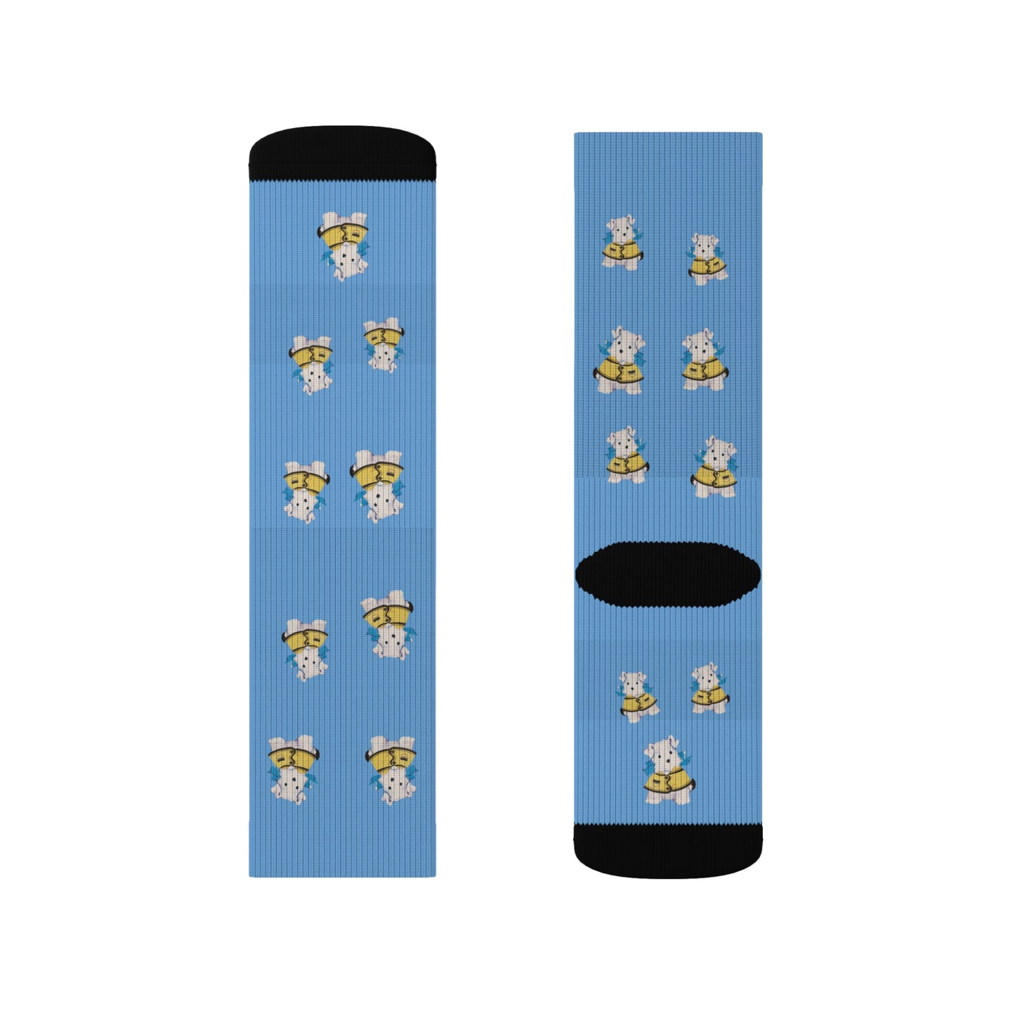 Vintage Bitsy Puppy Socks – Light Blue Retro Dog Print Crew Socks