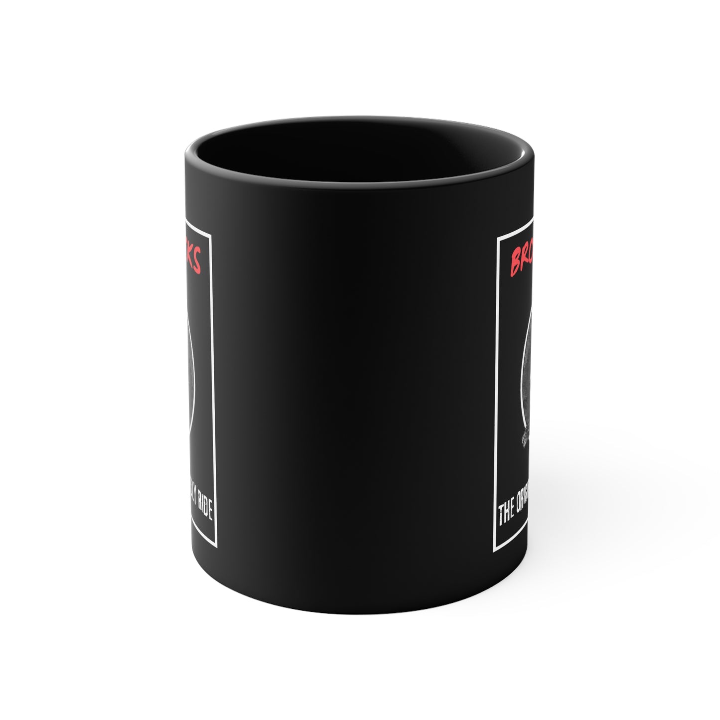 "Broomsticks: The Original Eco-Friendly Ride" Coffee Mug - Black Background
