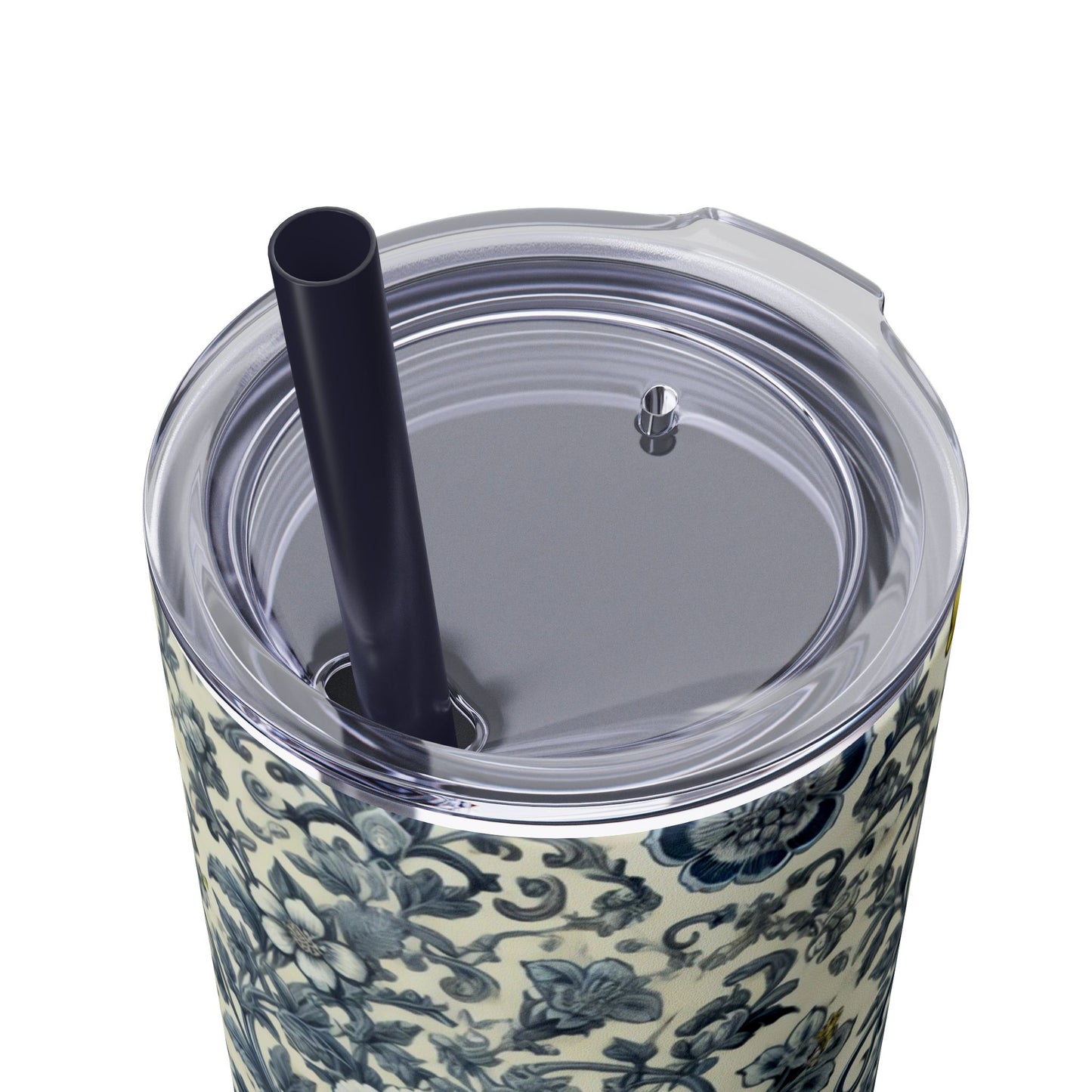 Blue Chinoiserie Lemon Tumbler | 20oz Insulated Travel Cup | Vintage Botanical Birds & Lemons | Includes Straw & Lid