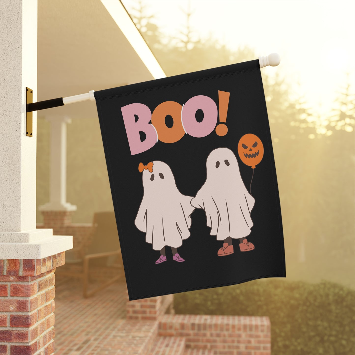 Boo! Halloween Garden Flag | Cute Ghost Duo | 100% Poly Poplin-Canvas