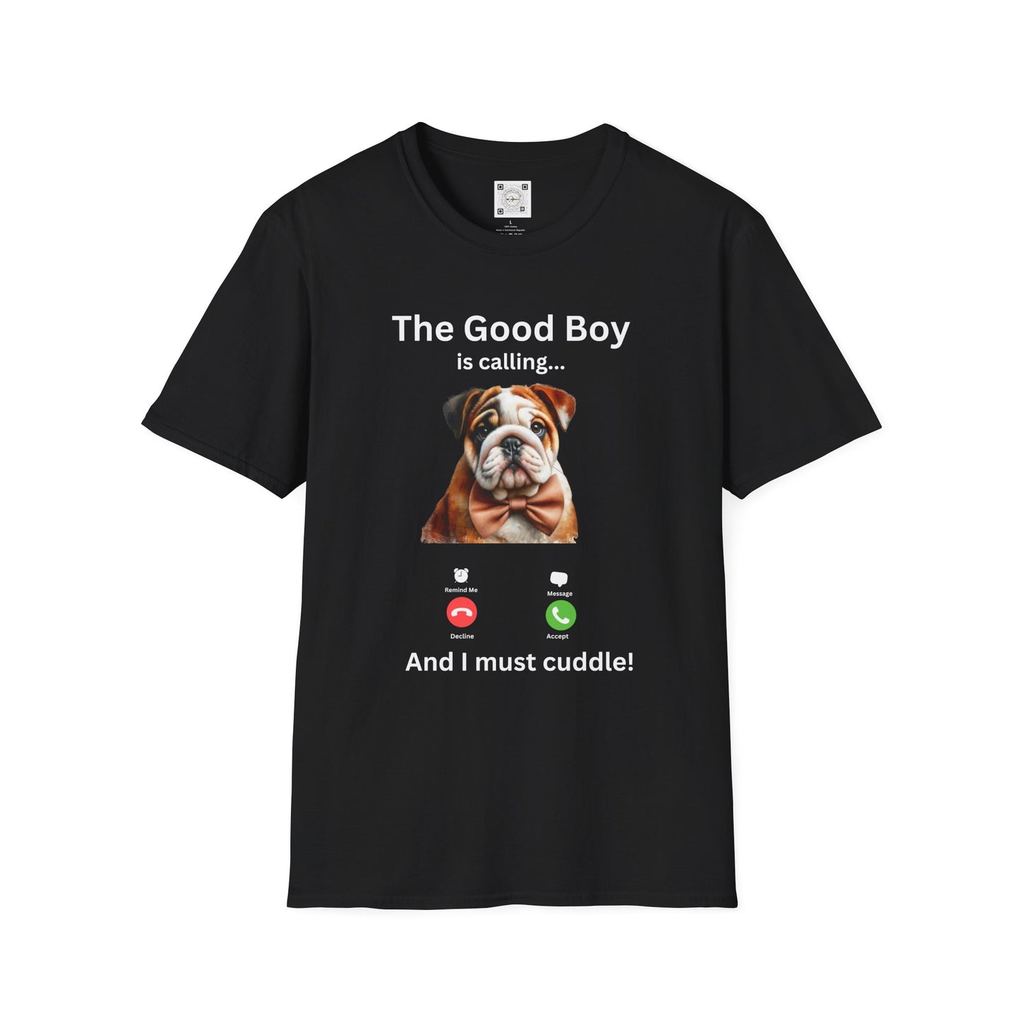Cute bulldog with bow tie on dog lover T-shirt with fun message