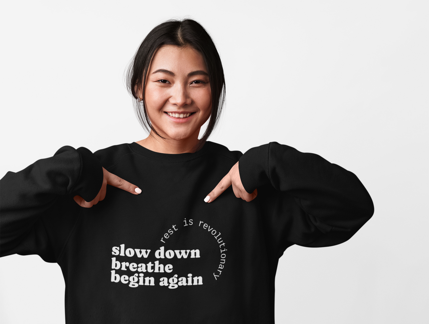Slow Down, Breathe, Begin Again — Rest Is Revolutionary Sweatshirt | Soft Life Society™ Inspirational Cozy Crewneck