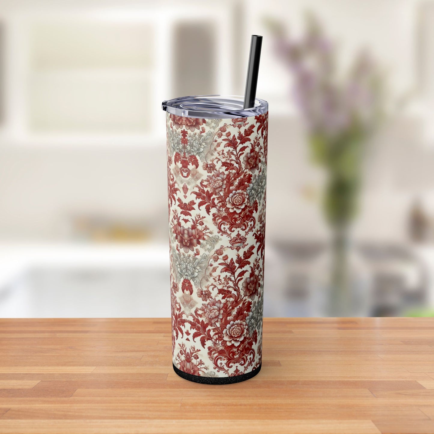 Red & White Baroque Chinoiserie Tumbler – 20oz Maars Skinny Tumbler with Straw | Insulated Stainless Steel Travel Mug