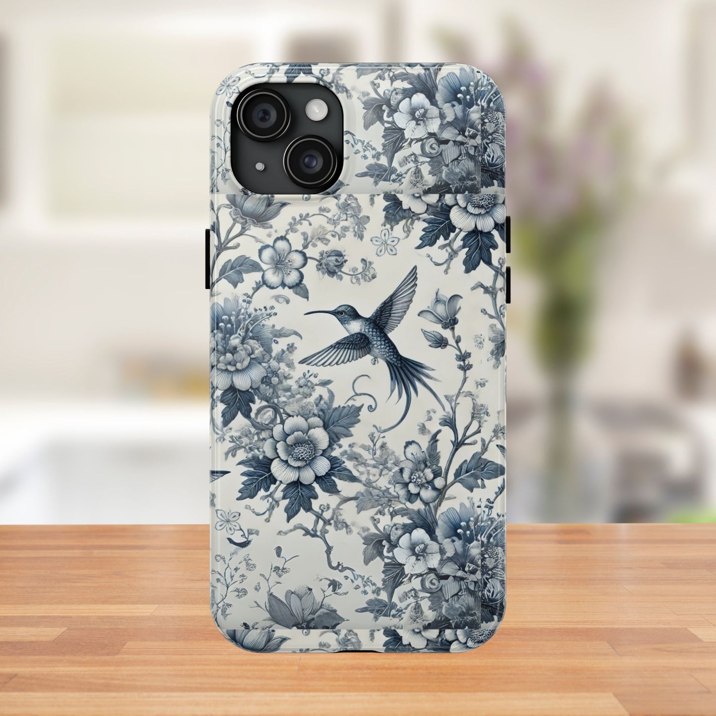 Vintage Hummingbird Floral Phone Case | Protective iPhone & Samsung Case | Artistic Nature-Inspired Cover | Blue Botanical Bird Design
