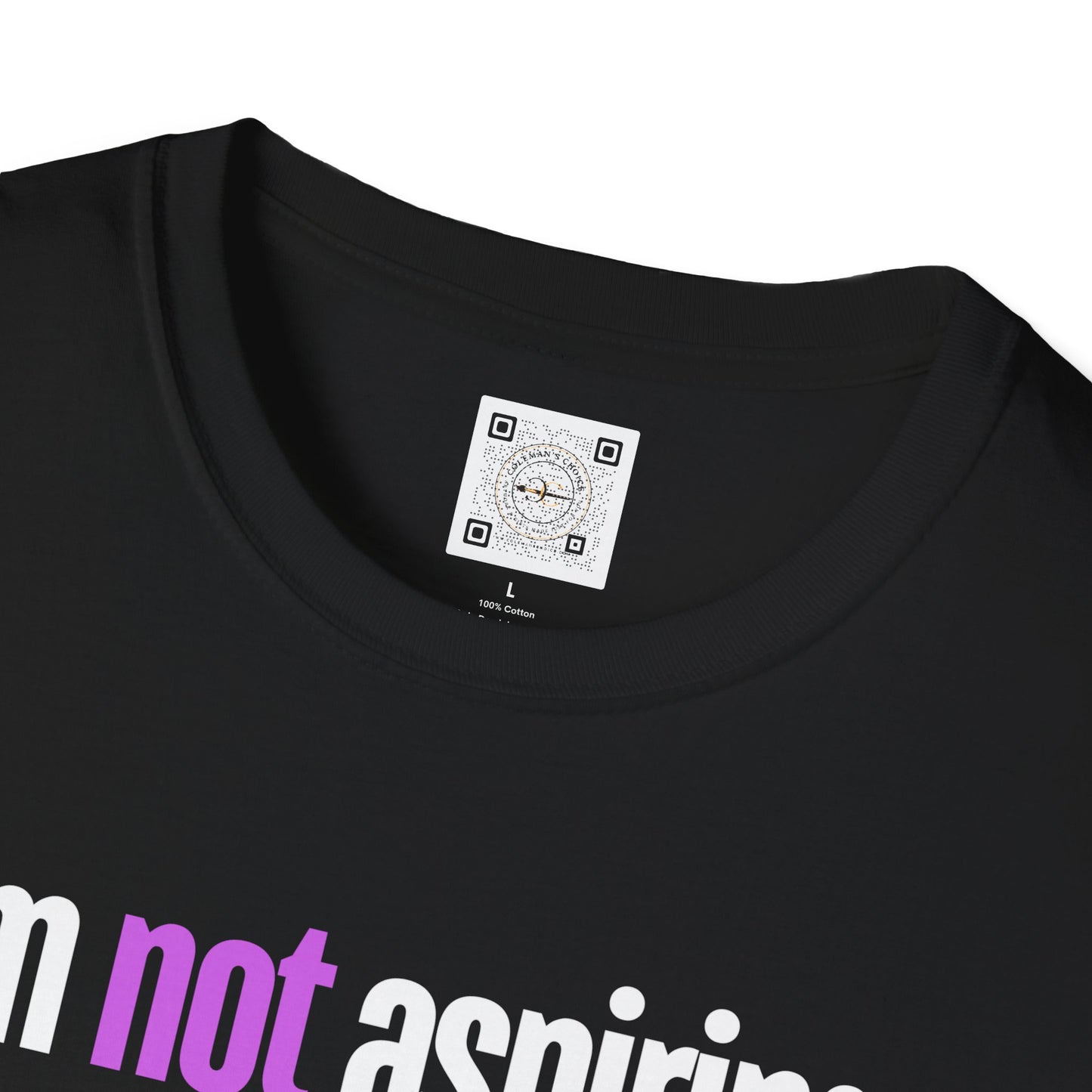 Close-up shot of the crewneck and label t-shirt