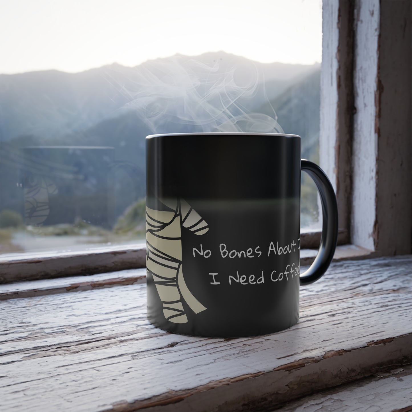 No Bones About It Heat-Activated Color-Changing Mug, 11oz, featuring a skeleton design that changes color with heat.