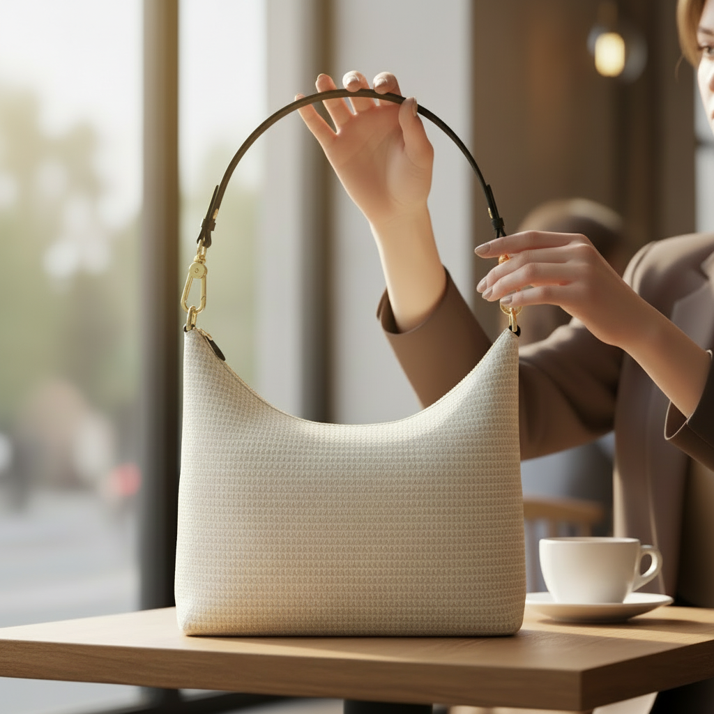 SLS Microprint™ Square Hobo Bag | Designer Cream Leather Shoulder Bag