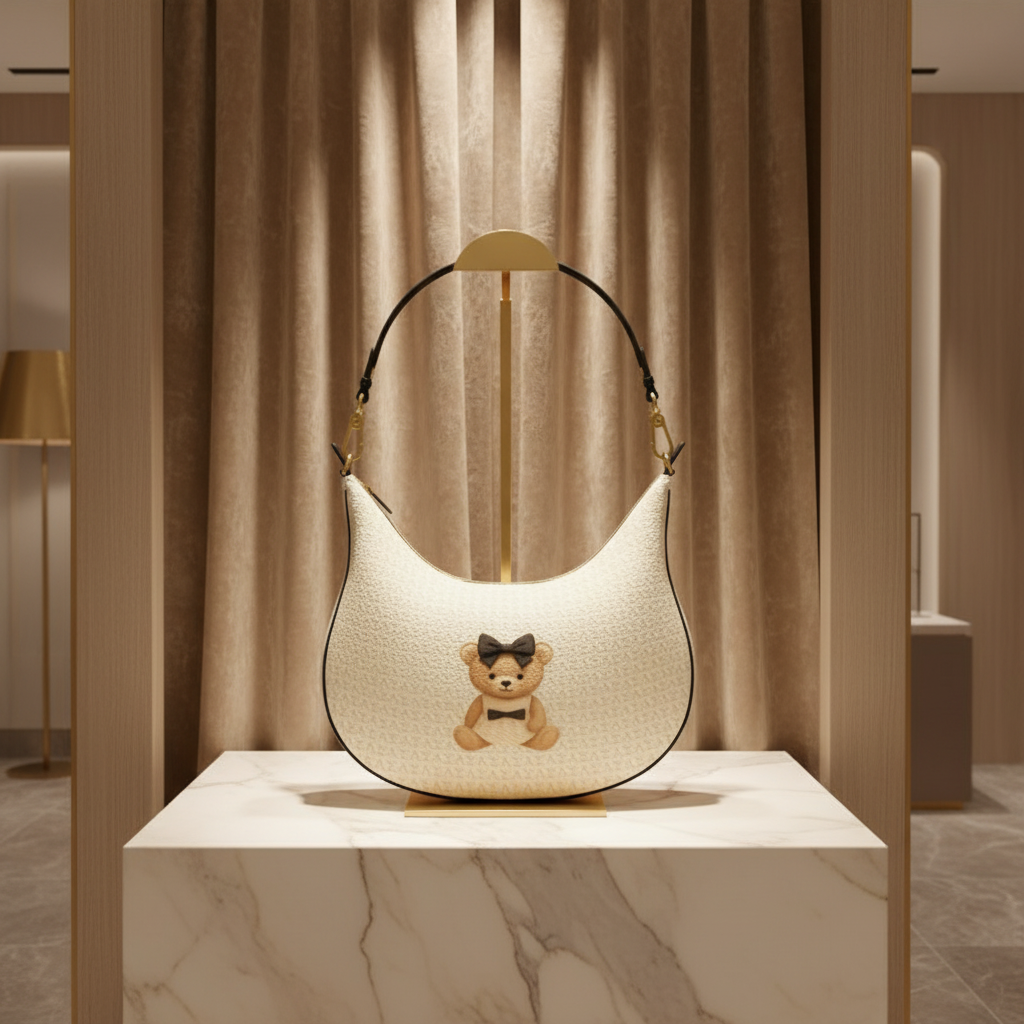 Le Petit Teddy™ Curve Hobo Bag — Creme Monogram