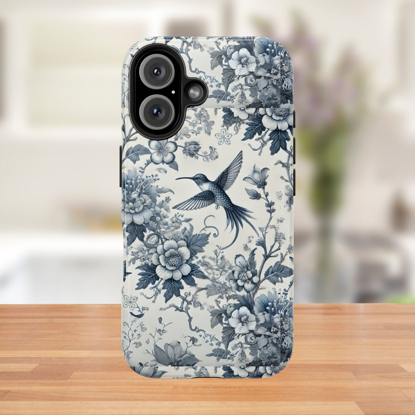 Vintage Hummingbird Floral Phone Case | Protective iPhone & Samsung Case | Artistic Nature-Inspired Cover | Blue Botanical Bird Design