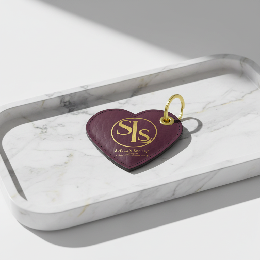 SLS Crest™ Nappa Leather Heart Keychain | Soft Life Society™ Gold