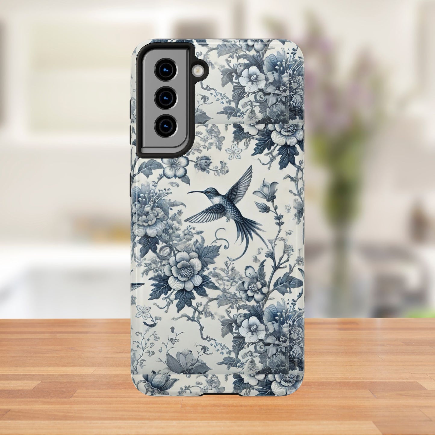 Vintage Hummingbird Floral Phone Case | Protective iPhone & Samsung Case | Artistic Nature-Inspired Cover | Blue Botanical Bird Design