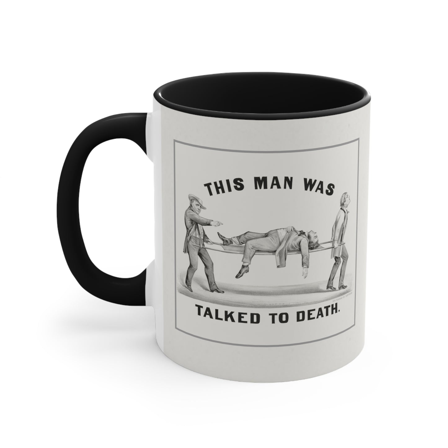 Sarcastic humor coffee mug with vintage-style illustration