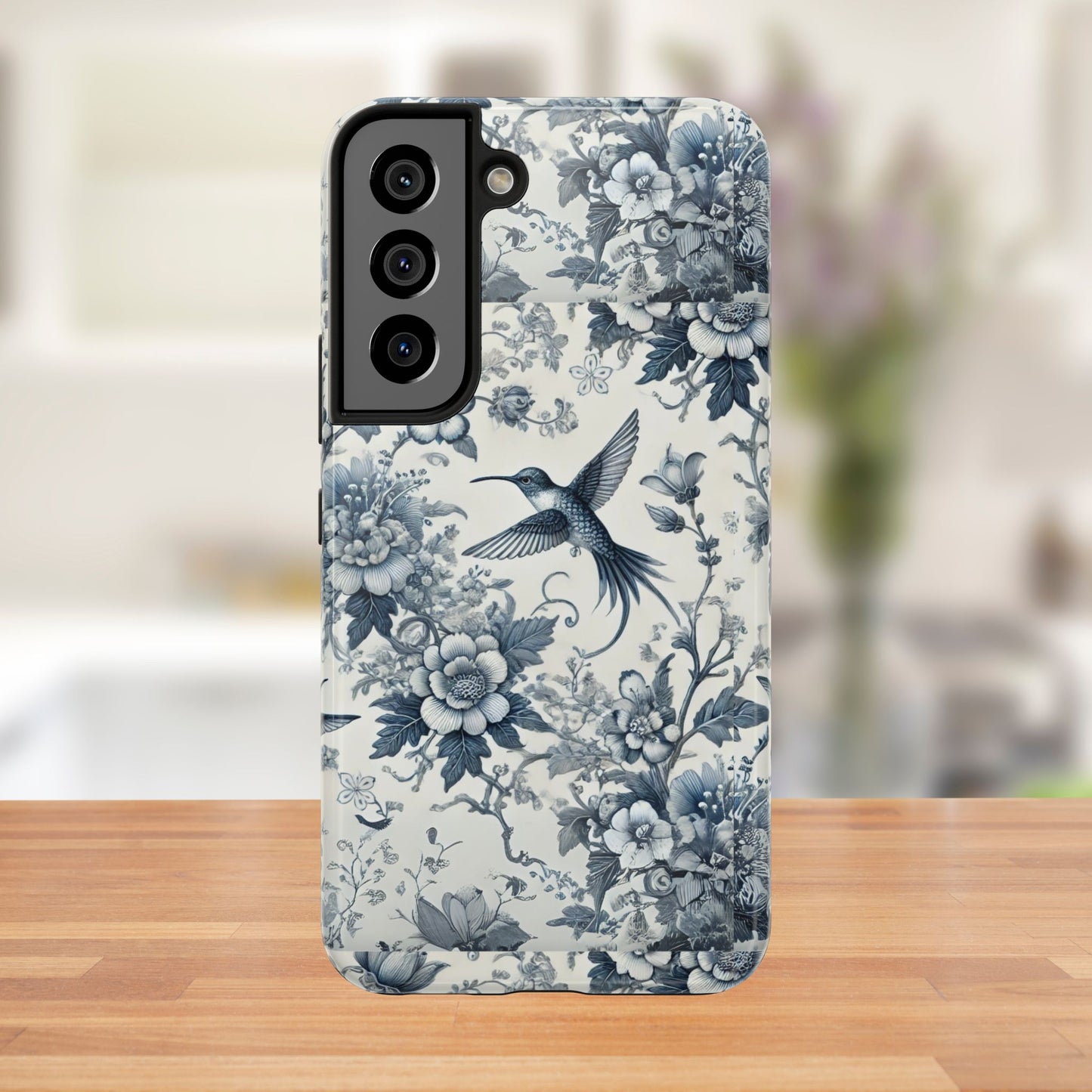 Vintage Hummingbird Floral Phone Case | Protective iPhone & Samsung Case | Artistic Nature-Inspired Cover | Blue Botanical Bird Design