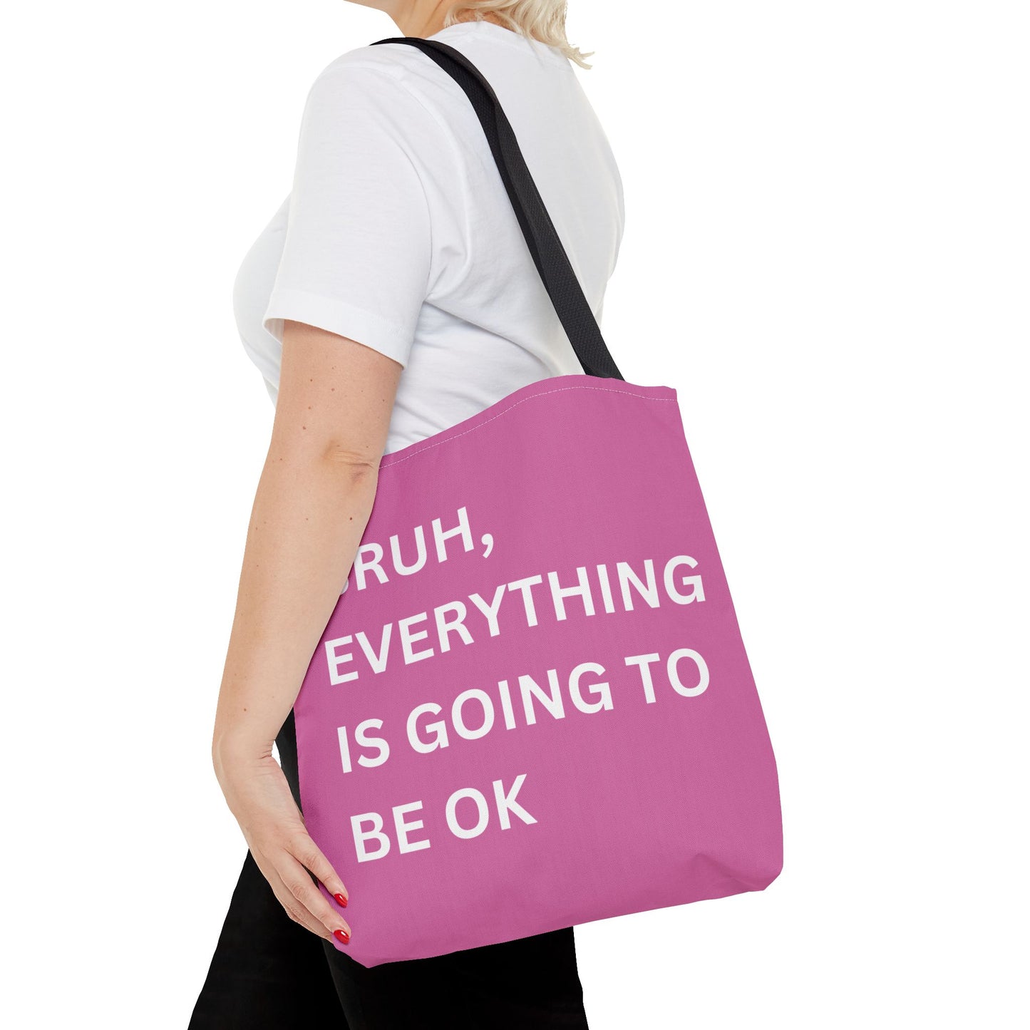 Close-up of a person carrying the minimalist tote bag, highlighting the motivational message in a clean and simple style.