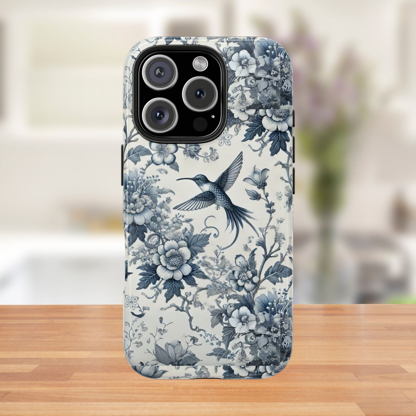 Vintage Hummingbird Floral Phone Case | Protective iPhone & Samsung Case | Artistic Nature-Inspired Cover | Blue Botanical Bird Design