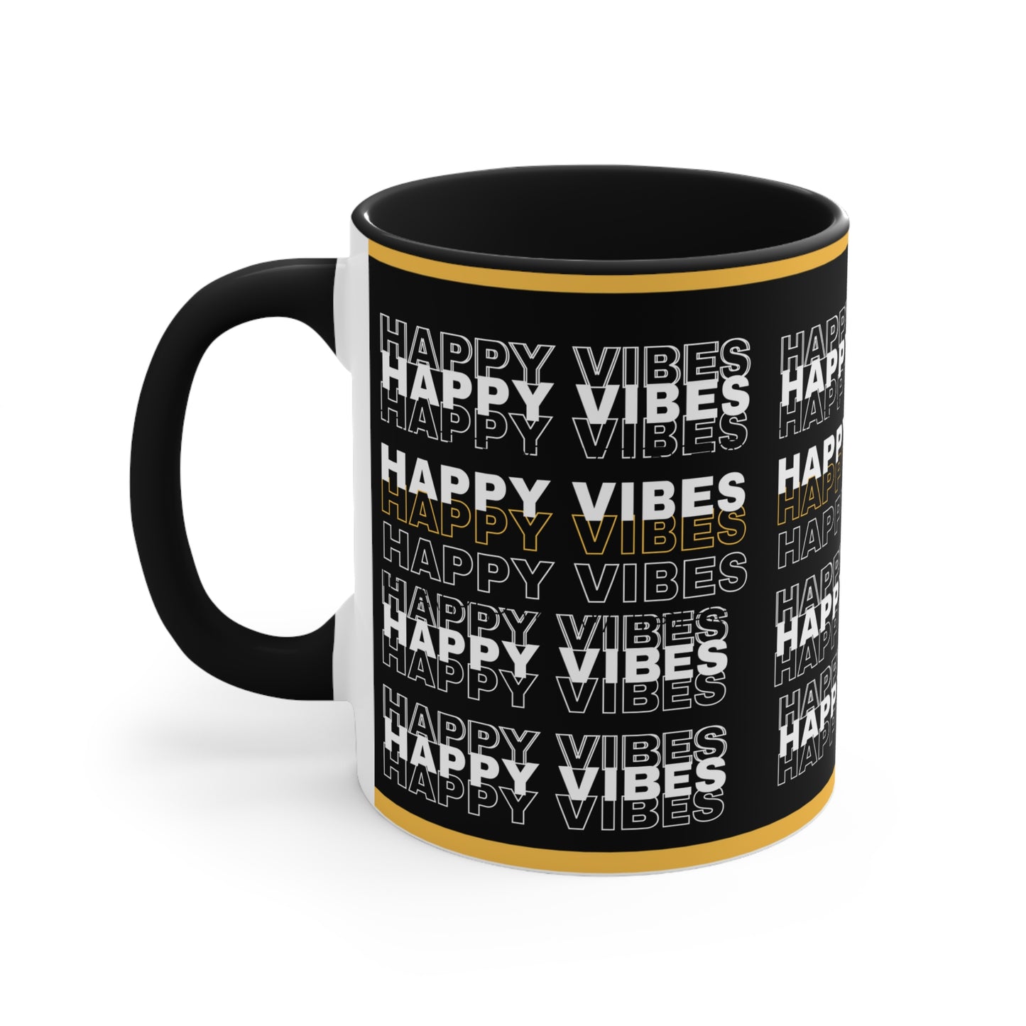 Happy Vibes Mug – Black and Yellow Positive Affirmation Coffee Mug