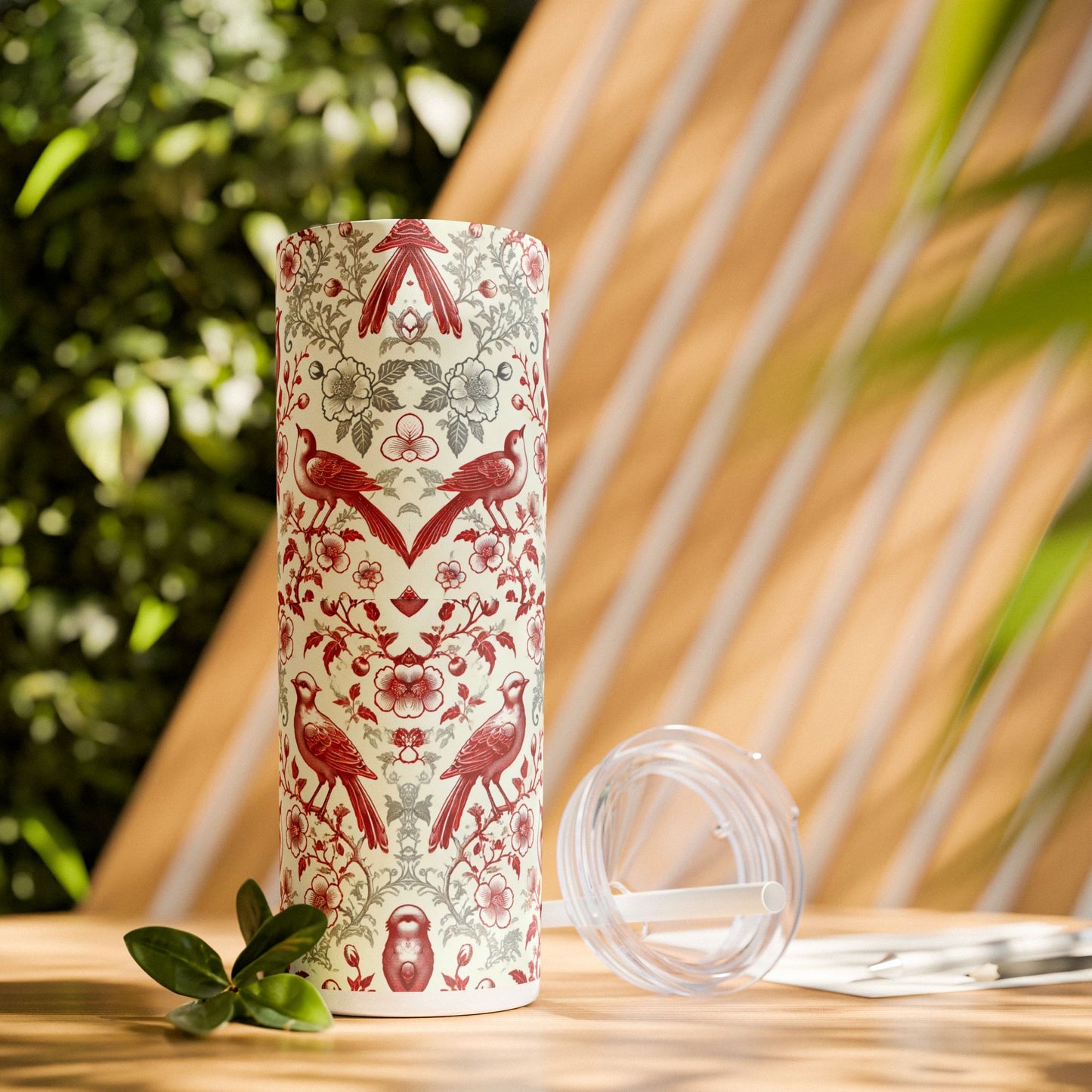 Red & White Chinoiserie Bird Tumbler – 20oz Maars Skinny Tumbler with Straw | Insulated Stainless Steel Travel Mug
