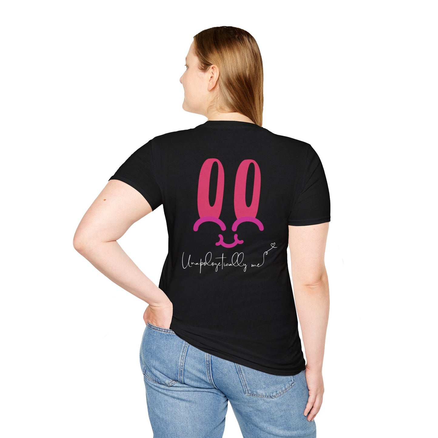 Back view of person wearing 'Unapologetically Me' motivational t-shirt with bold statement text: 'It’s my I know my worth era. You disrespect me, I disappear. Stay blessed tho.