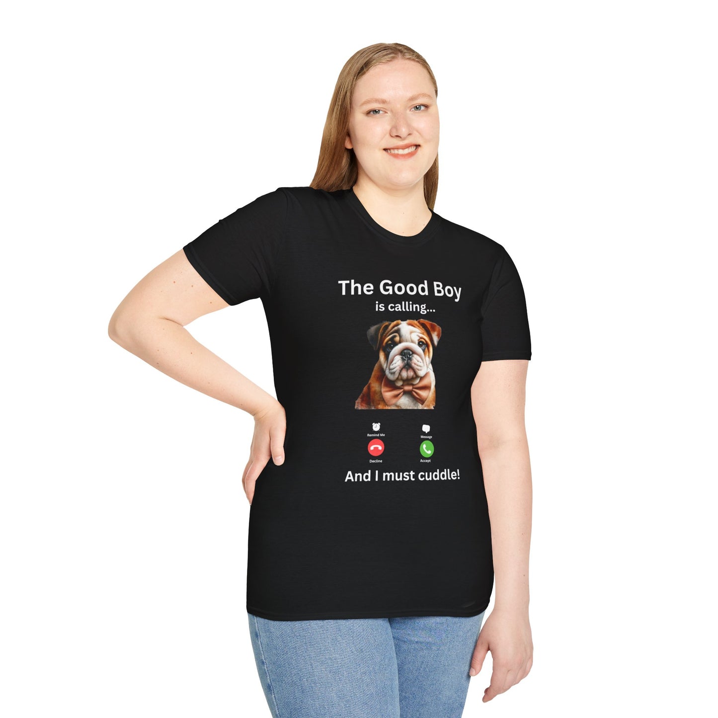 Dog-themed T-shirt with adorable bulldog design and playful message