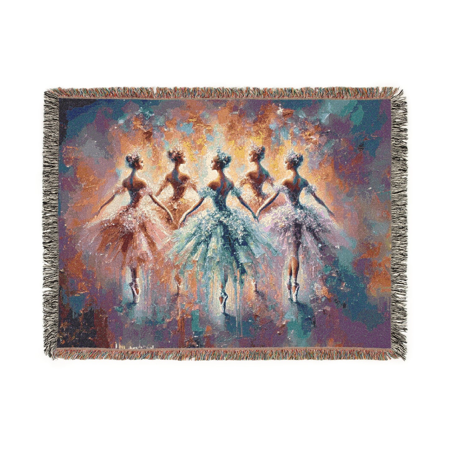 Ballerina Dance Woven Throw Blanket | Elegant Ballet Dancer Art | Cotton Blanket with Fringe | Graceful Ballet Design