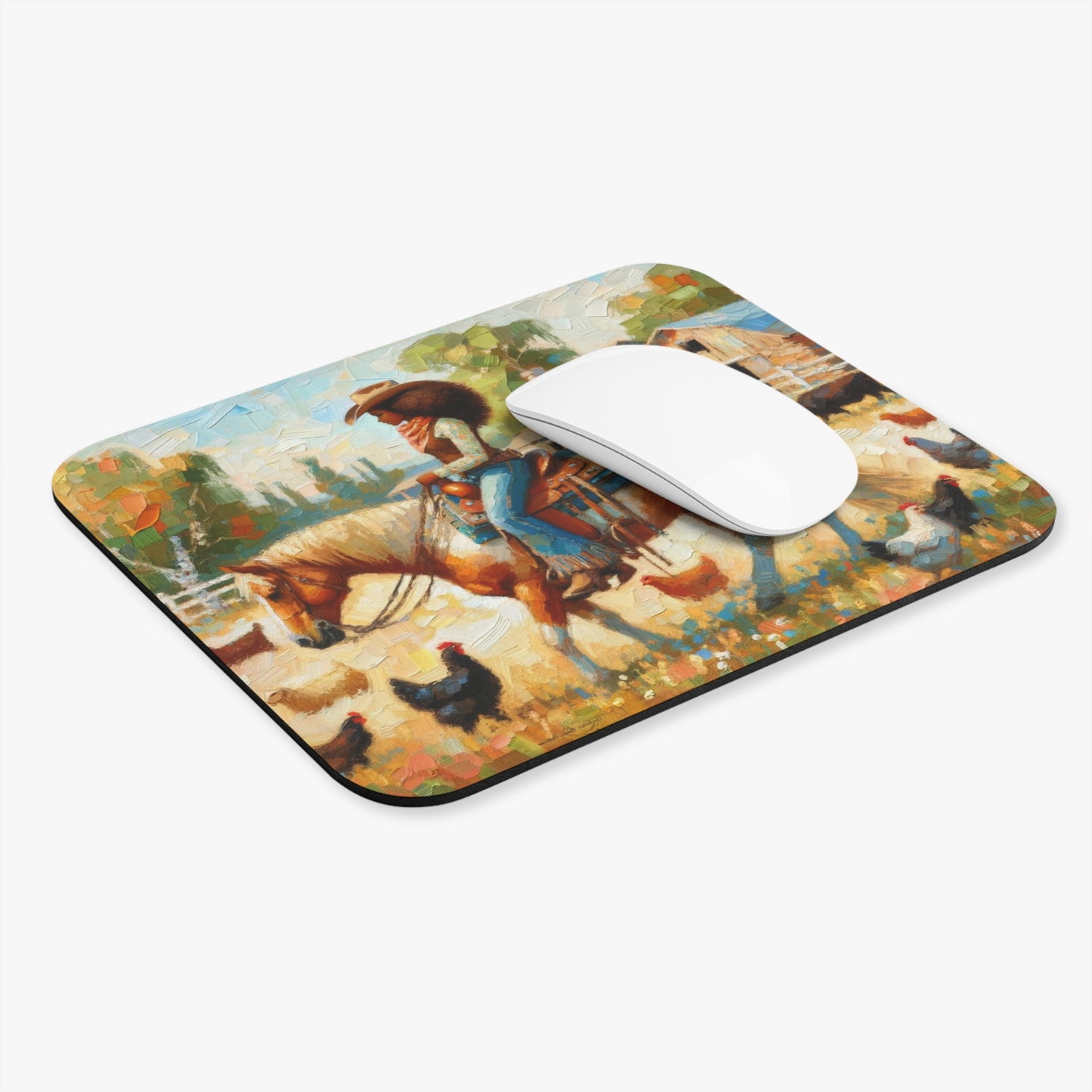 Personalized Mouse Pad | Rustic Farm Scene Mouse Pad | Cowgirl and Horse Art Mouse Pad