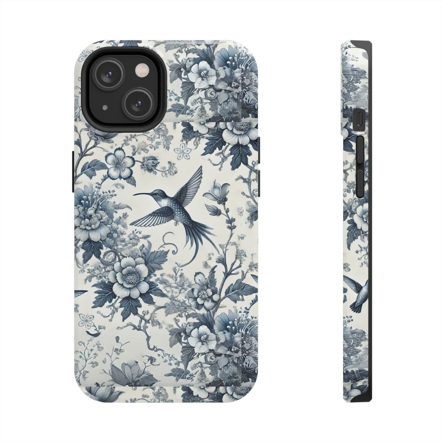 Vintage Hummingbird Floral Phone Case | Protective iPhone & Samsung Case | Artistic Nature-Inspired Cover | Blue Botanical Bird Design