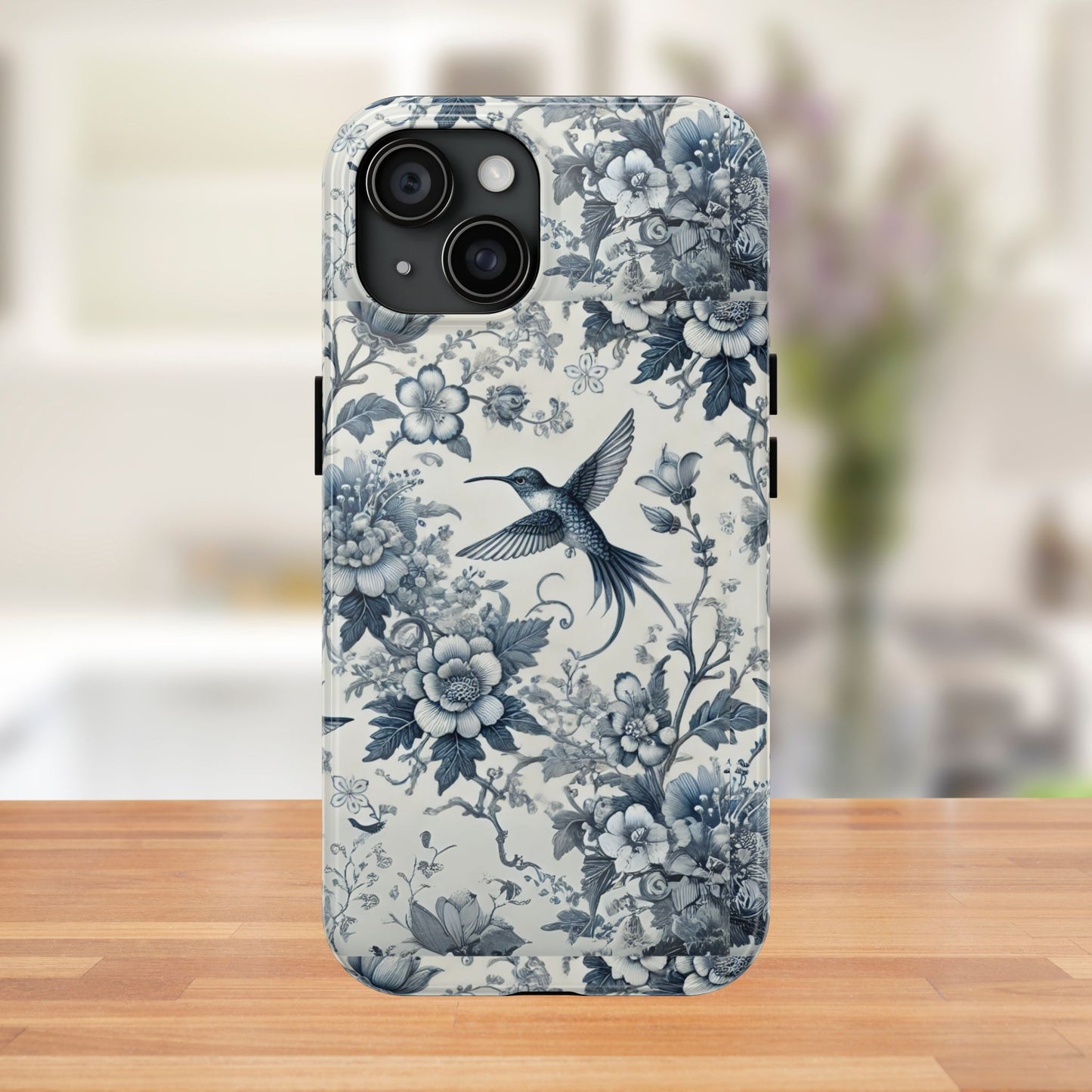 Vintage Hummingbird Floral Phone Case | Protective iPhone & Samsung Case | Artistic Nature-Inspired Cover | Blue Botanical Bird Design