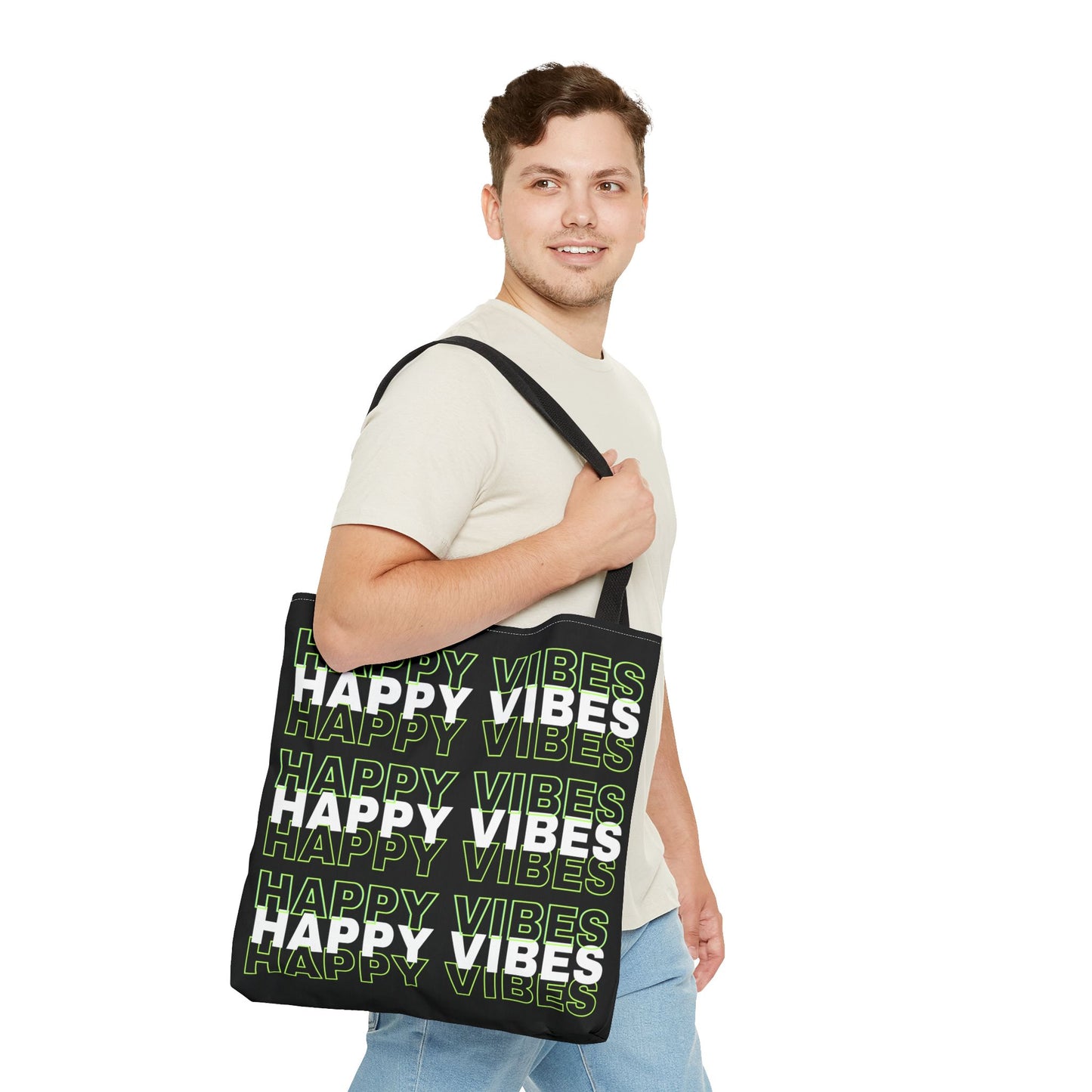 Reversible "Happy Vibes" and "Love Yourself Today" Motivational Tote Bag - Available in 3 Sizes