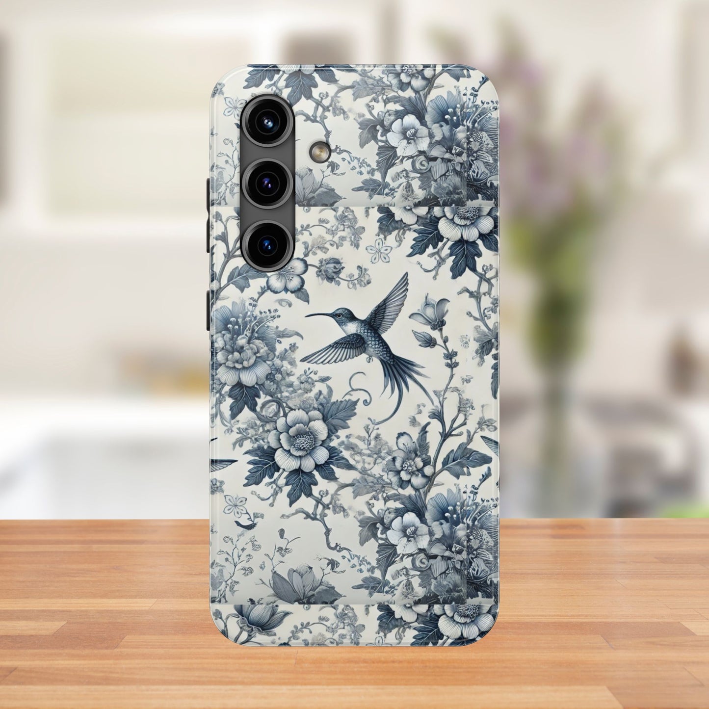 Vintage Hummingbird Floral Phone Case | Protective iPhone & Samsung Case | Artistic Nature-Inspired Cover | Blue Botanical Bird Design