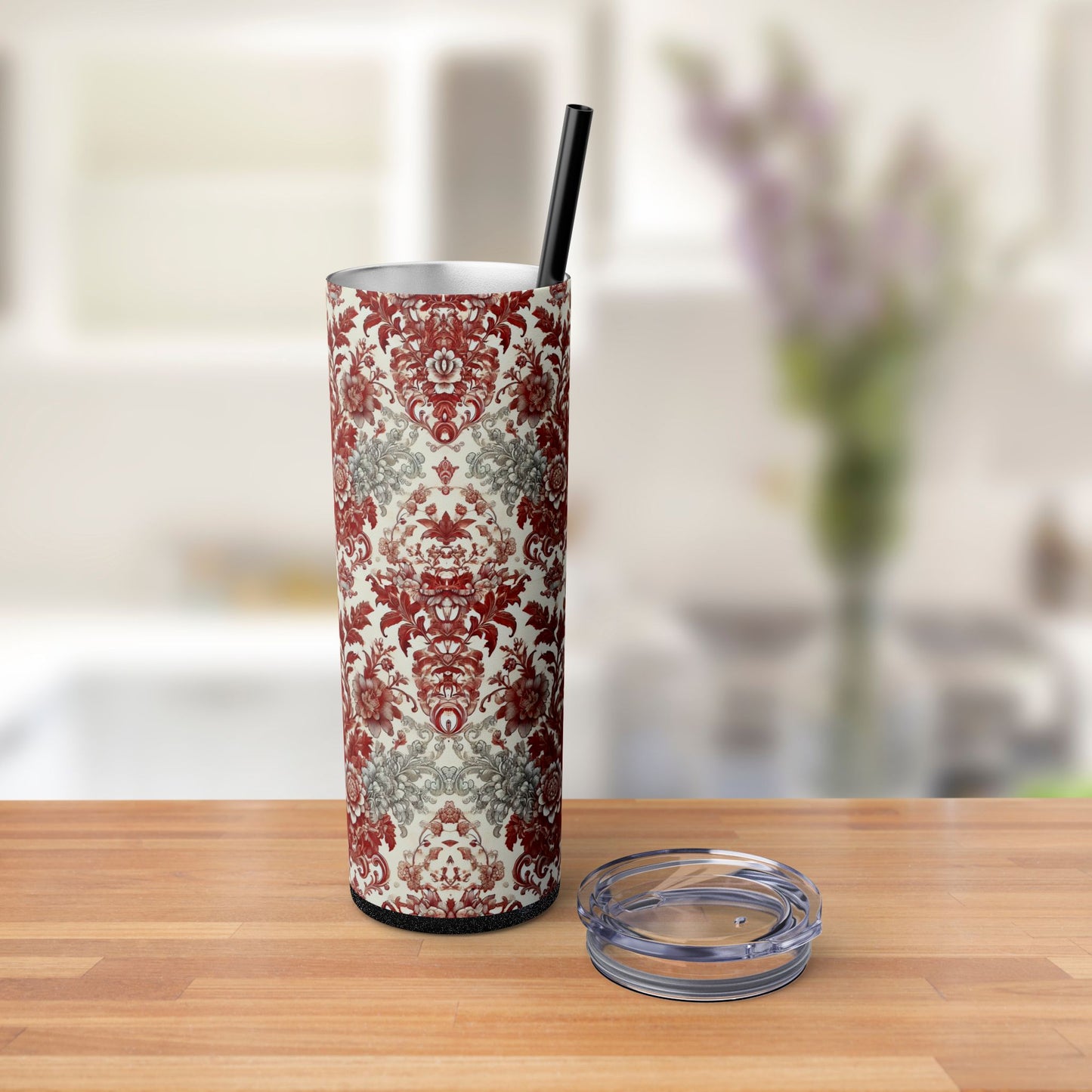 Red & White Baroque Chinoiserie Tumbler – 20oz Maars Skinny Tumbler with Straw | Insulated Stainless Steel Travel Mug
