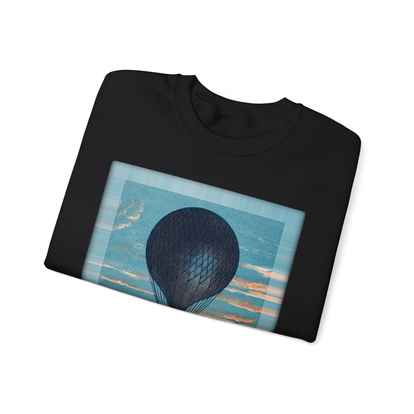 Folded view of the "Up, Up, and Away" sweatshirt in black, showing texture and material