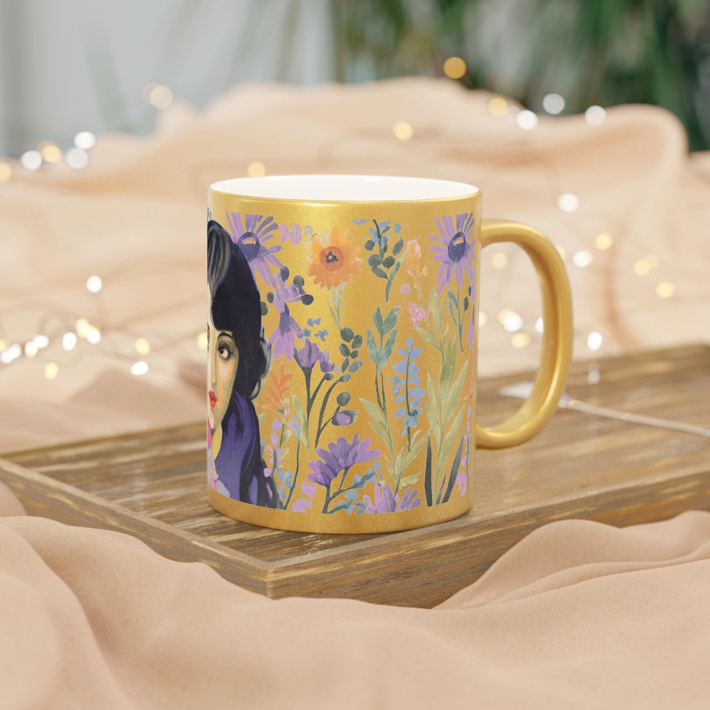 Estelle Taylor Gold Metallic Coffee Cup - Vintage Hollywood Glamour