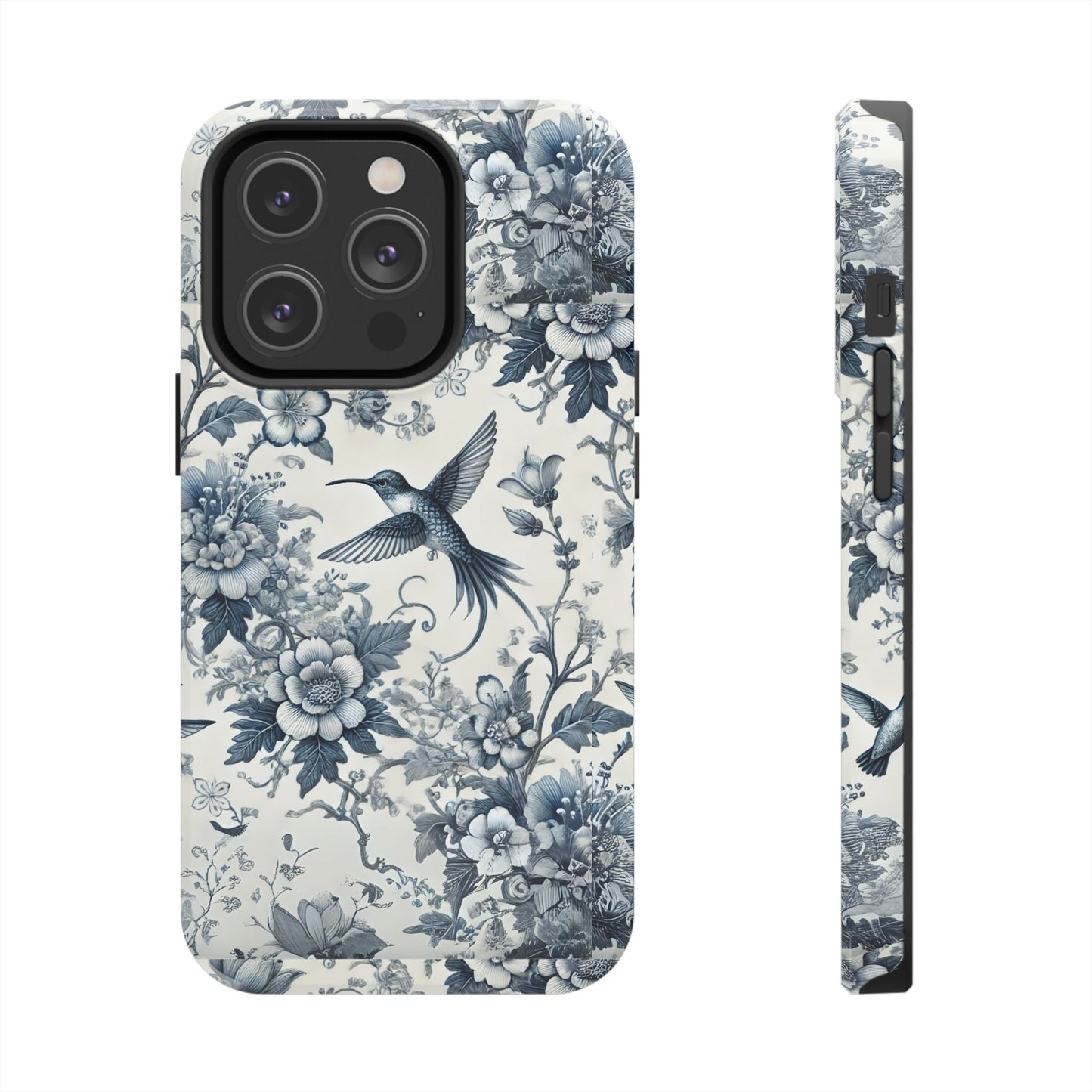 Vintage Hummingbird Floral Phone Case | Protective iPhone & Samsung Case | Artistic Nature-Inspired Cover | Blue Botanical Bird Design