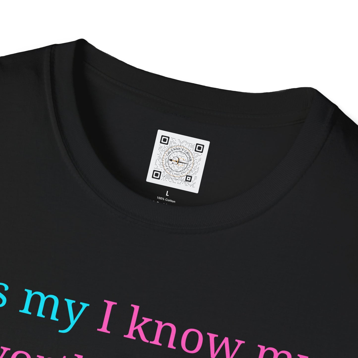 Close-up view of crewneck of 'Unapologetically Me' motivational t-shirt with bold statement text: 'It’s my I know my worth era. You disrespect me, I disappear. Stay blessed tho.