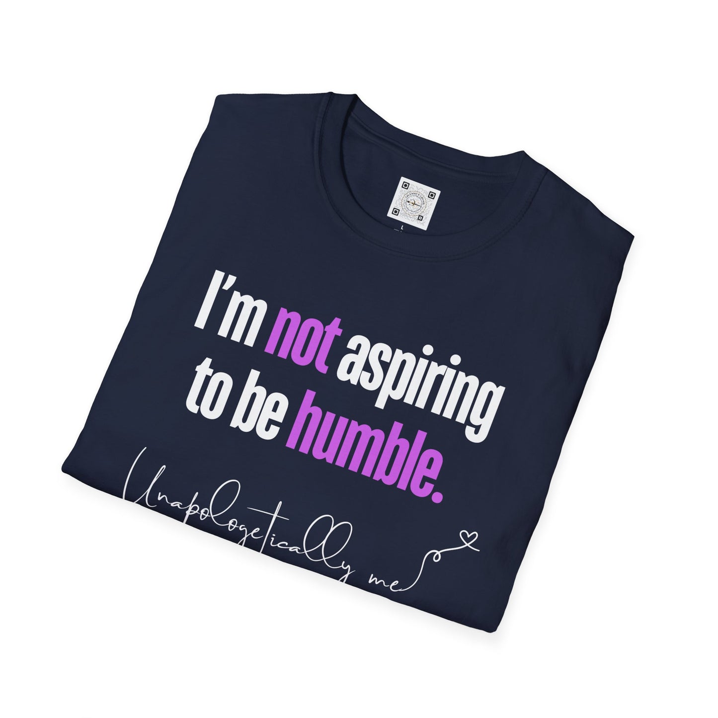 Folded view navy blue t-shirt with the empowering message.