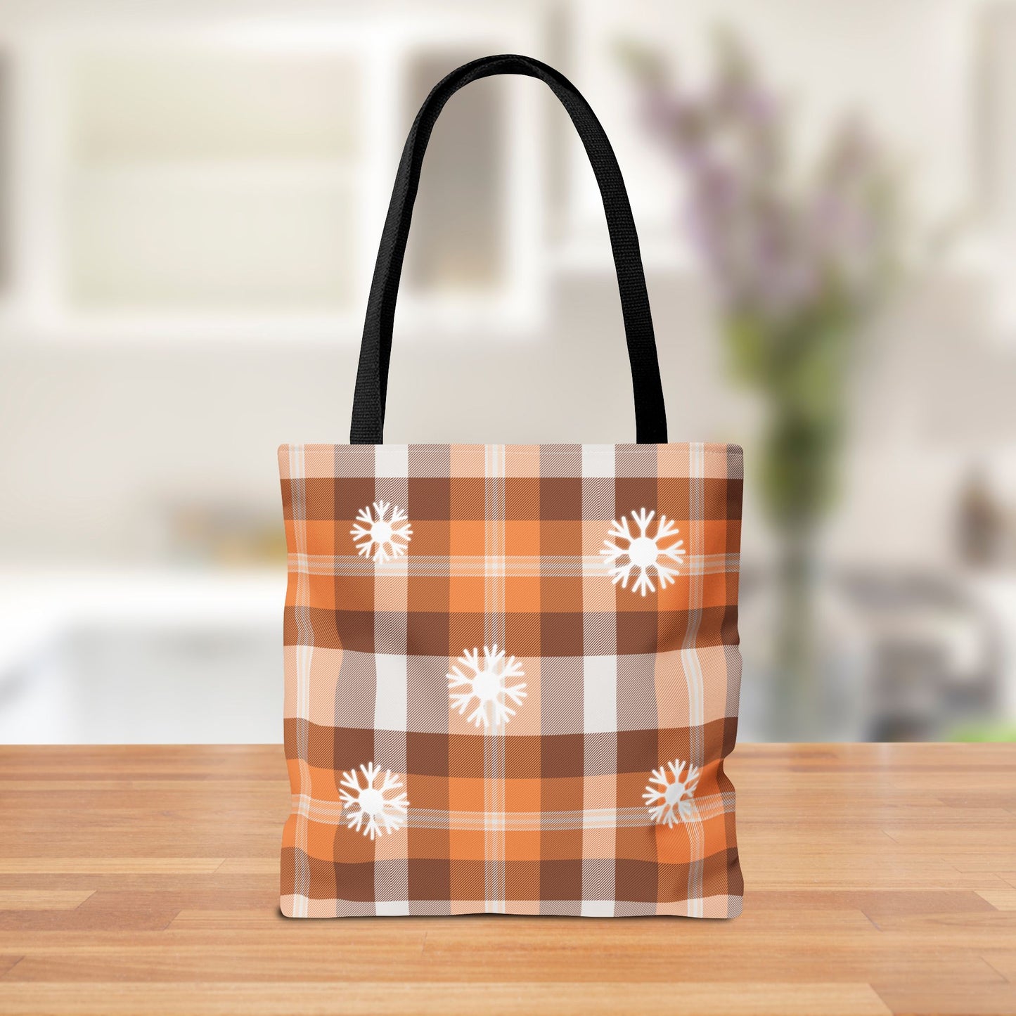 Winter Ranch Scene Tote Bag, Country Western-Inspired Polyester Tote with Cozy Lantern and Plaid Snowflake Backside | Perfect for Winter Fashion