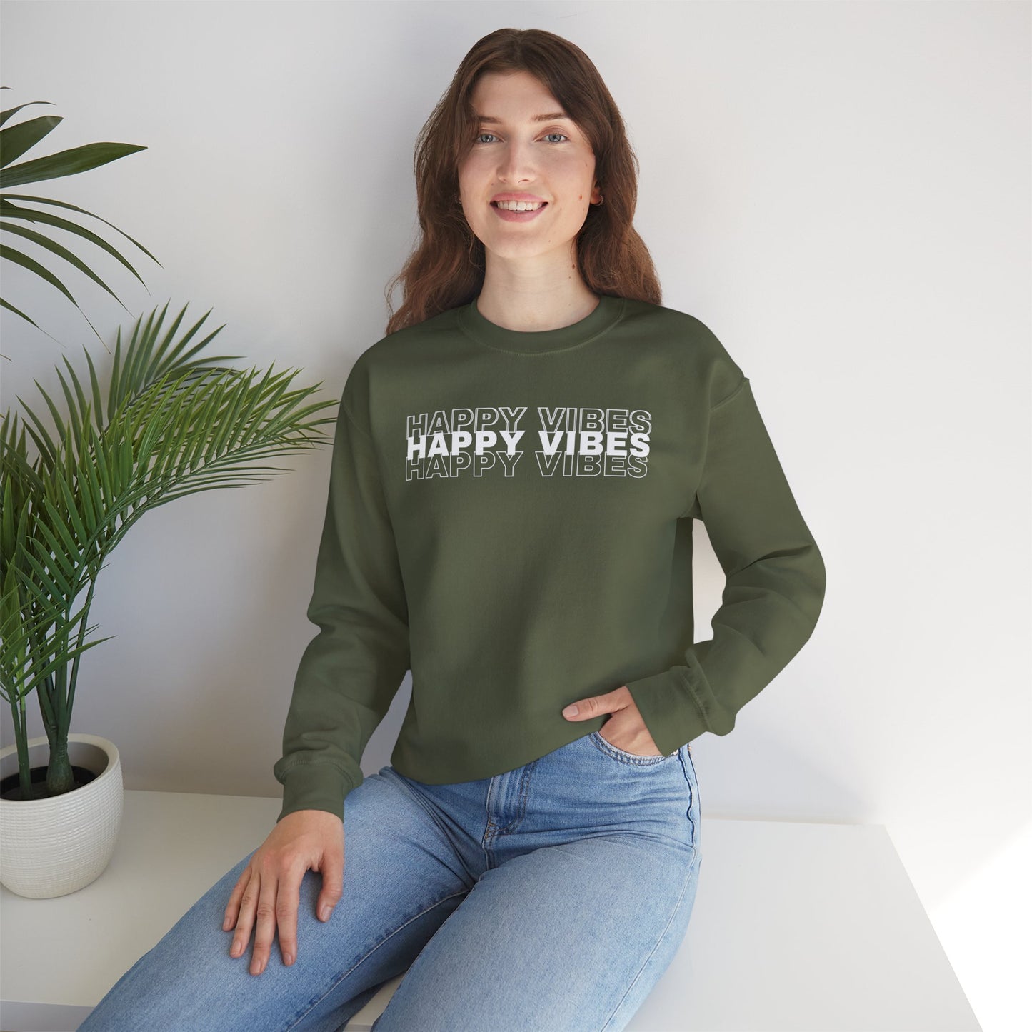 Happy Vibes Sweatshirt - Unisex Cozy Motivational Crewneck