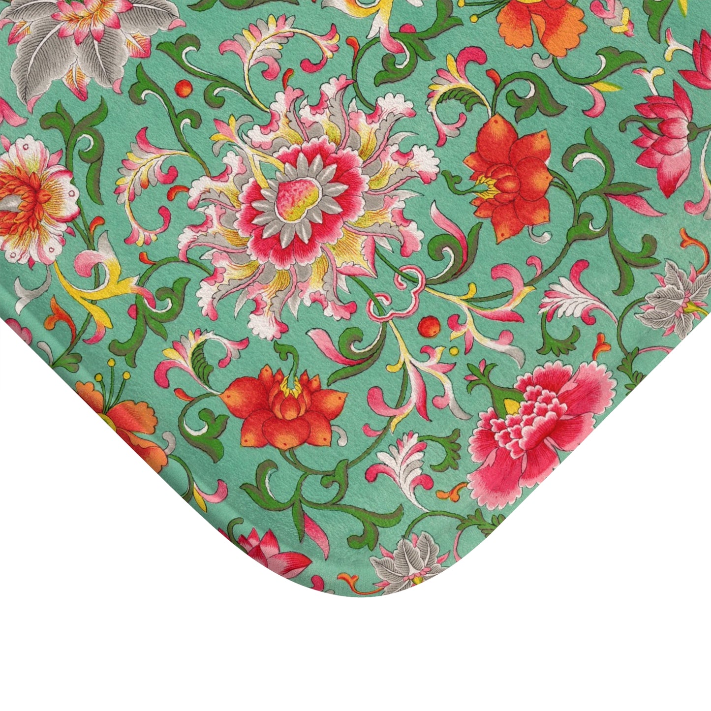 Elegant Floral Bath Mat featuring Chinese Ornament Design by Owen Jones
