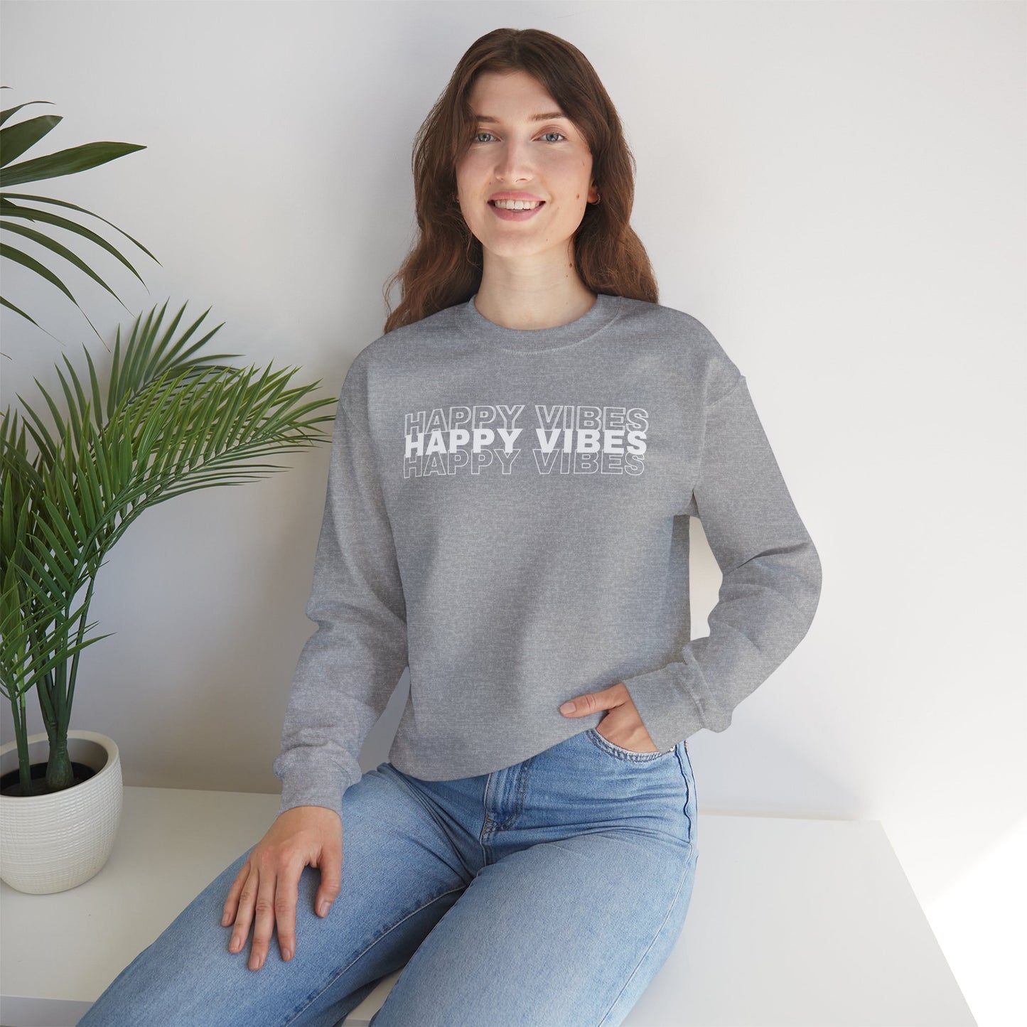 Happy Vibes Sweatshirt - Unisex Cozy Motivational Crewneck