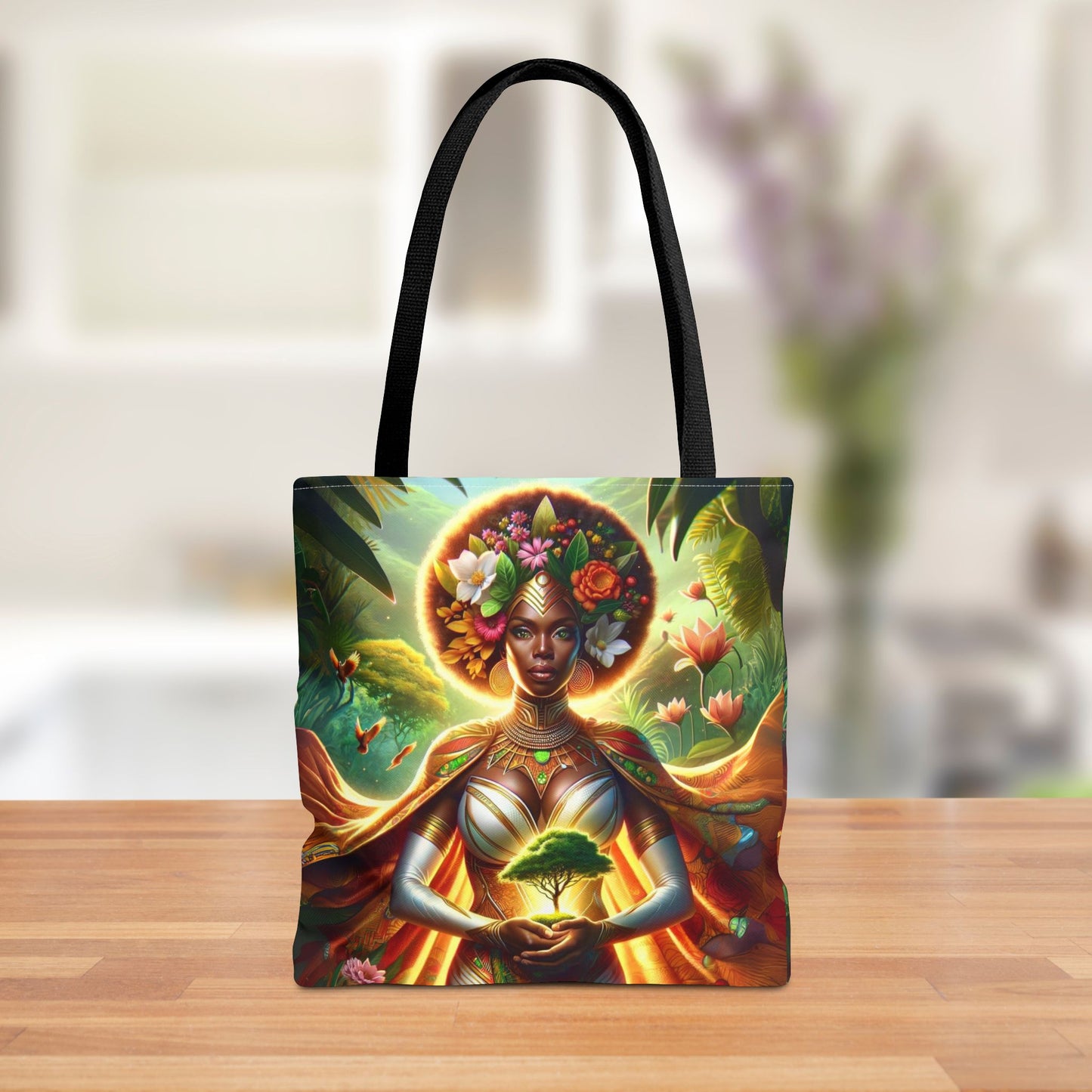 Empowering Goddess Tote Bag | Vibrant Afrocentric Art | Spiritual & Nature-Inspired Tote | Functional Everyday Bag | Bold and Unique Design