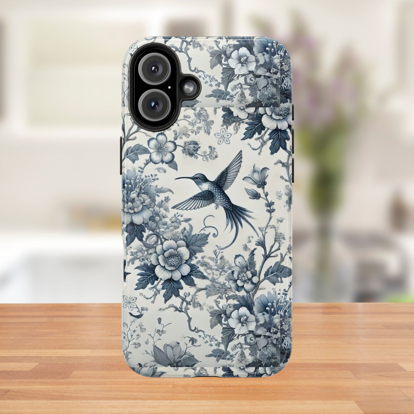 Vintage Hummingbird Floral Phone Case | Protective iPhone & Samsung Case | Artistic Nature-Inspired Cover | Blue Botanical Bird Design