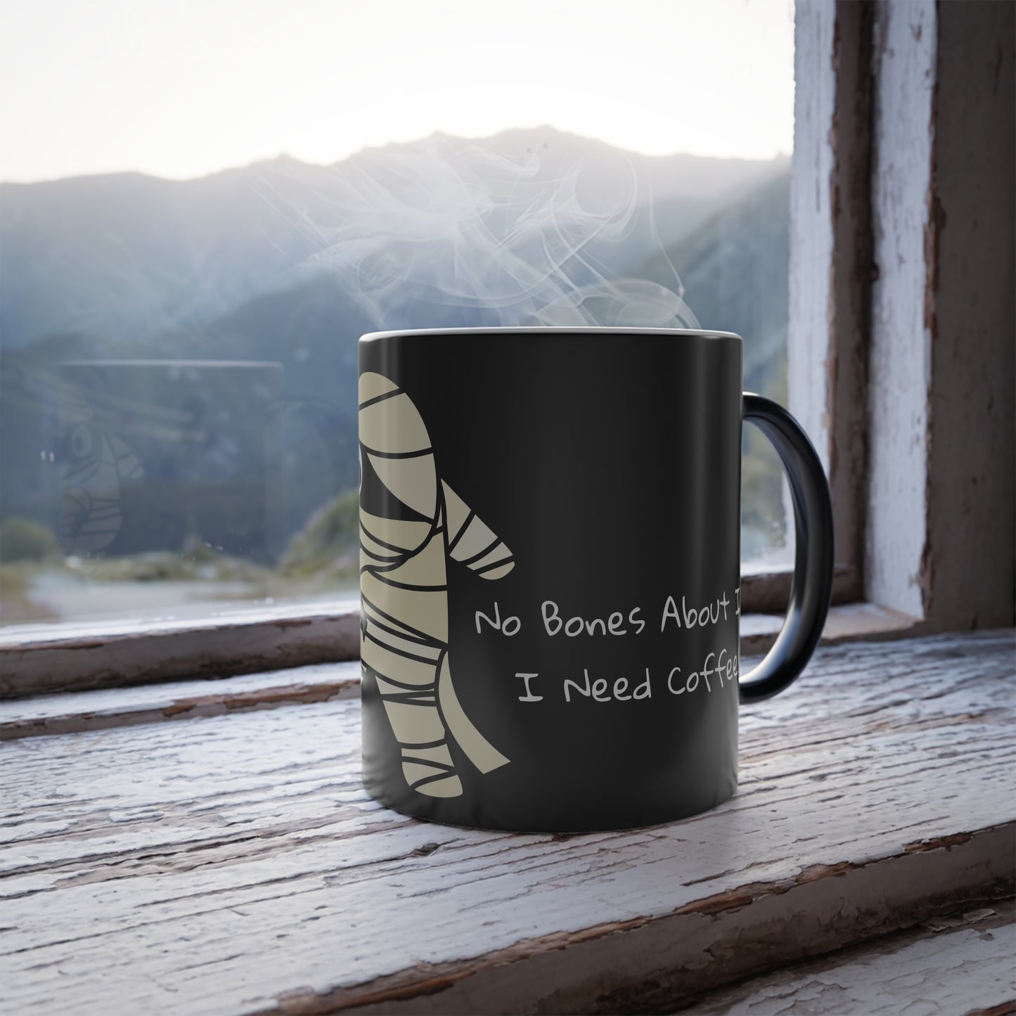 No Bones About It Heat-Activated Color-Changing Mug, 11oz, featuring a skeleton design that changes color with heat.