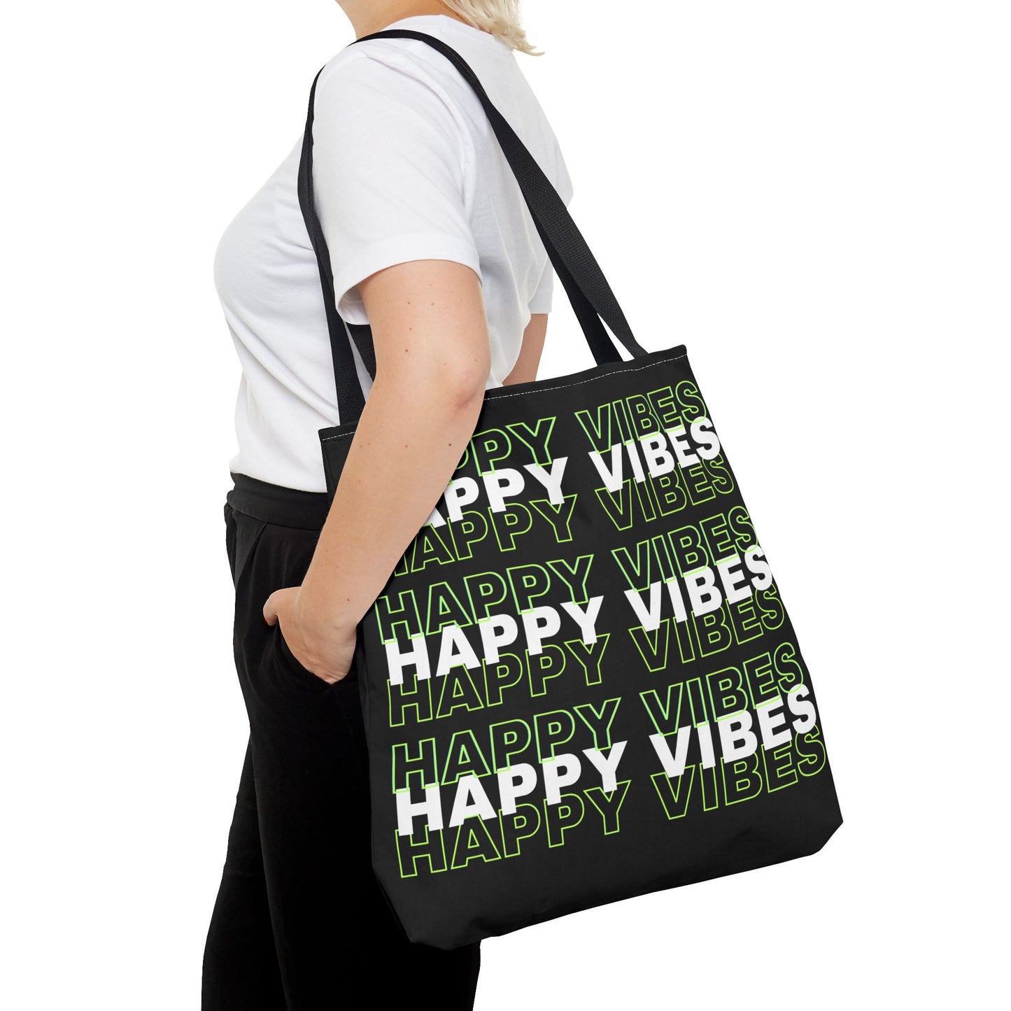 Reversible "Happy Vibes" and "Love Yourself Today" Motivational Tote Bag - Available in 3 Sizes