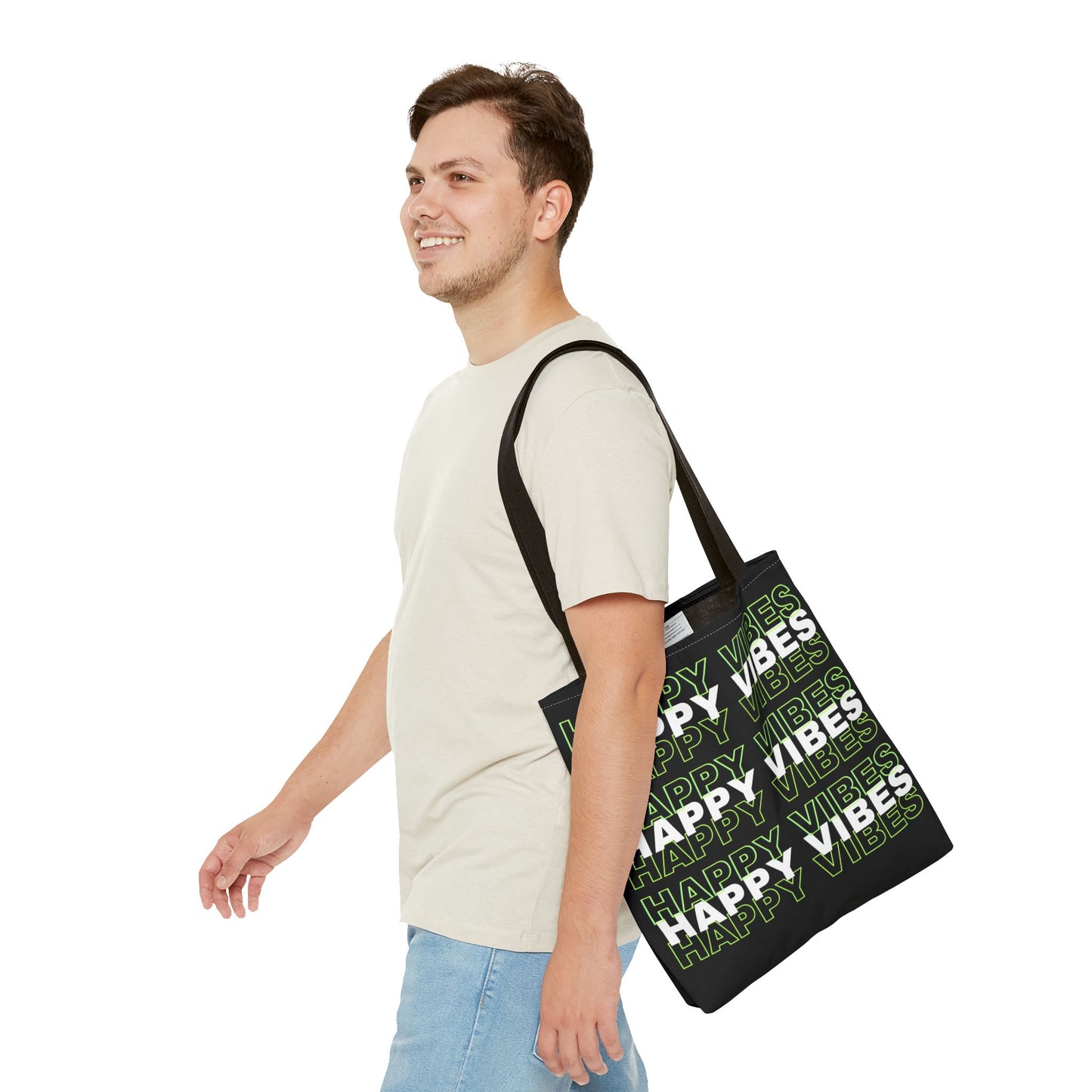Reversible "Happy Vibes" and "Love Yourself Today" Motivational Tote Bag - Available in 3 Sizes