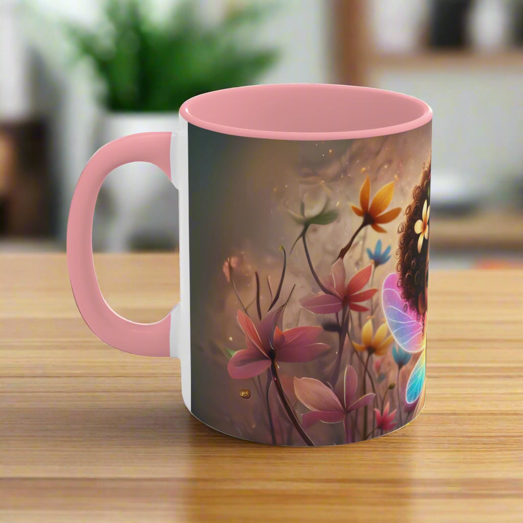 Side view of the coffee mug showing the whimsical floral details