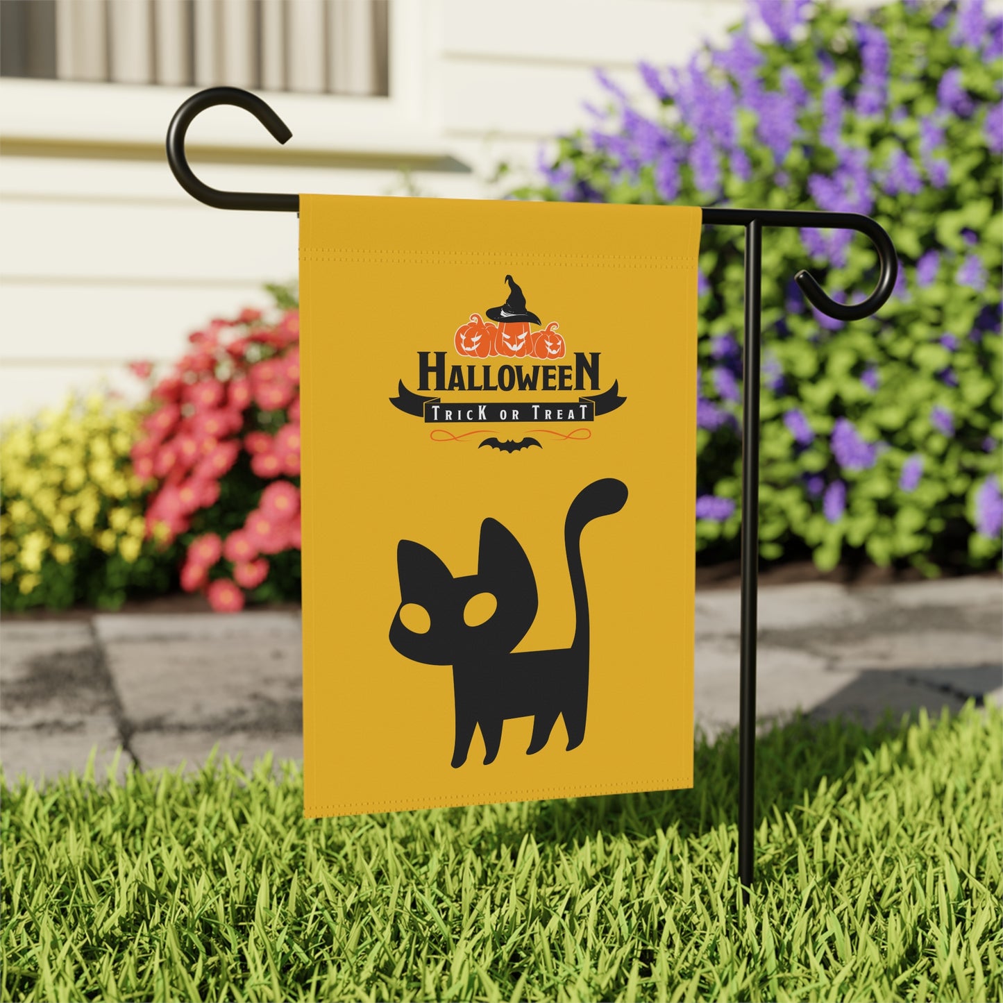 Halloween Trick or Treat Black Cat Garden Flag